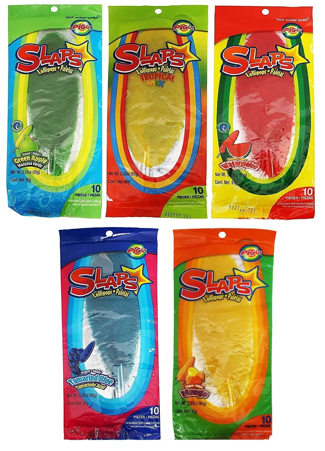 Mega PG Mexican Slaps Lollipop Candy - 50 Pieces Mega Bundle - 5 Flavors - Tropical, Watermelon, Mango, Green Apple, and Blue Tamarind - Tik Tok Inspired