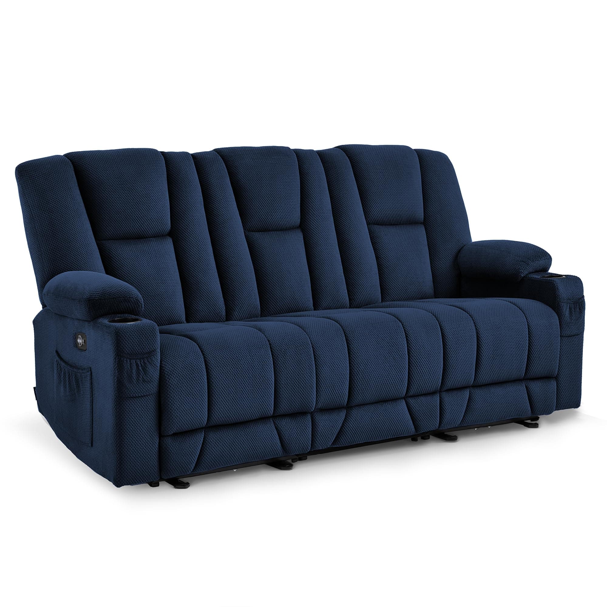 MCombo Zero Gravity 3 Seater Power Reclining Sofa, Heat and Vibration Massage, Recliner Couch for Living Room, Fabric 6035SET (Navy Blue, 3 Seater)