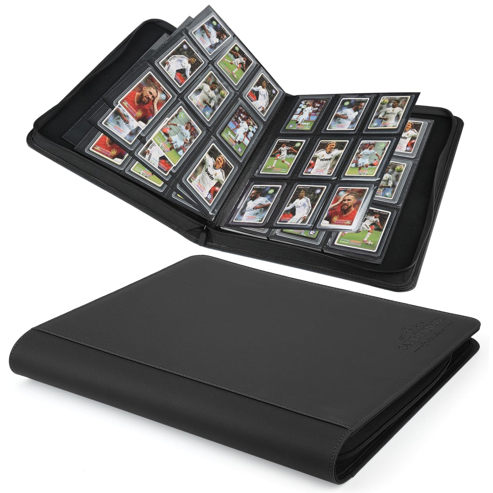 Toploader Binder,Toploader Hard Cases, 9-Pocket Pages Sleeves Hold up 288 Cards.Toploader Card Binder with Sleeves for “3×4” rigid，Card Holder(black)