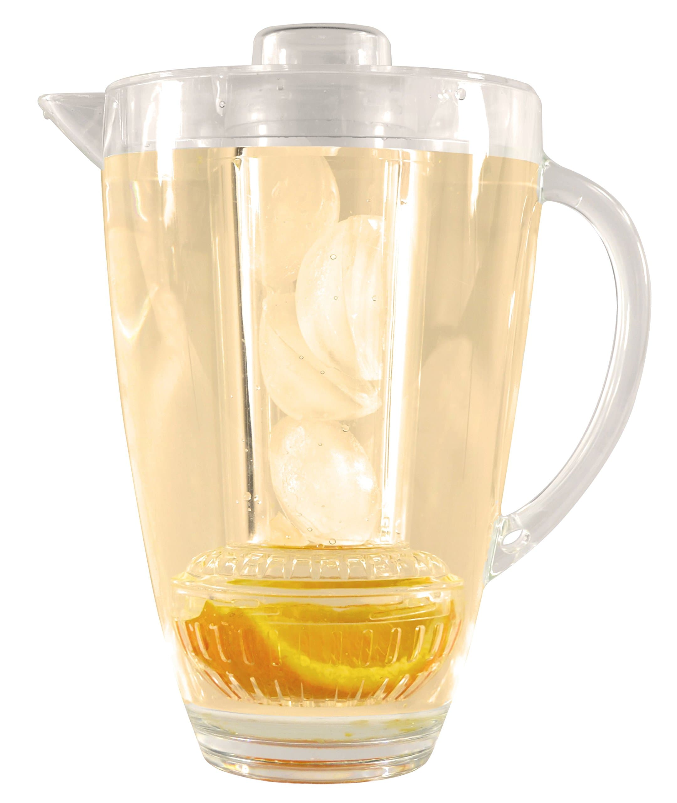 3-In-1 Water Pitcher, Beverage Chiller, Fruit Infuser With Lid - 2.9 Quart Non-Toxic BPA-Free Crystal Clear Acrylic, Serve Ice Cold Party Drinks, Eggnog, Margarita, Ice Tea, Juice