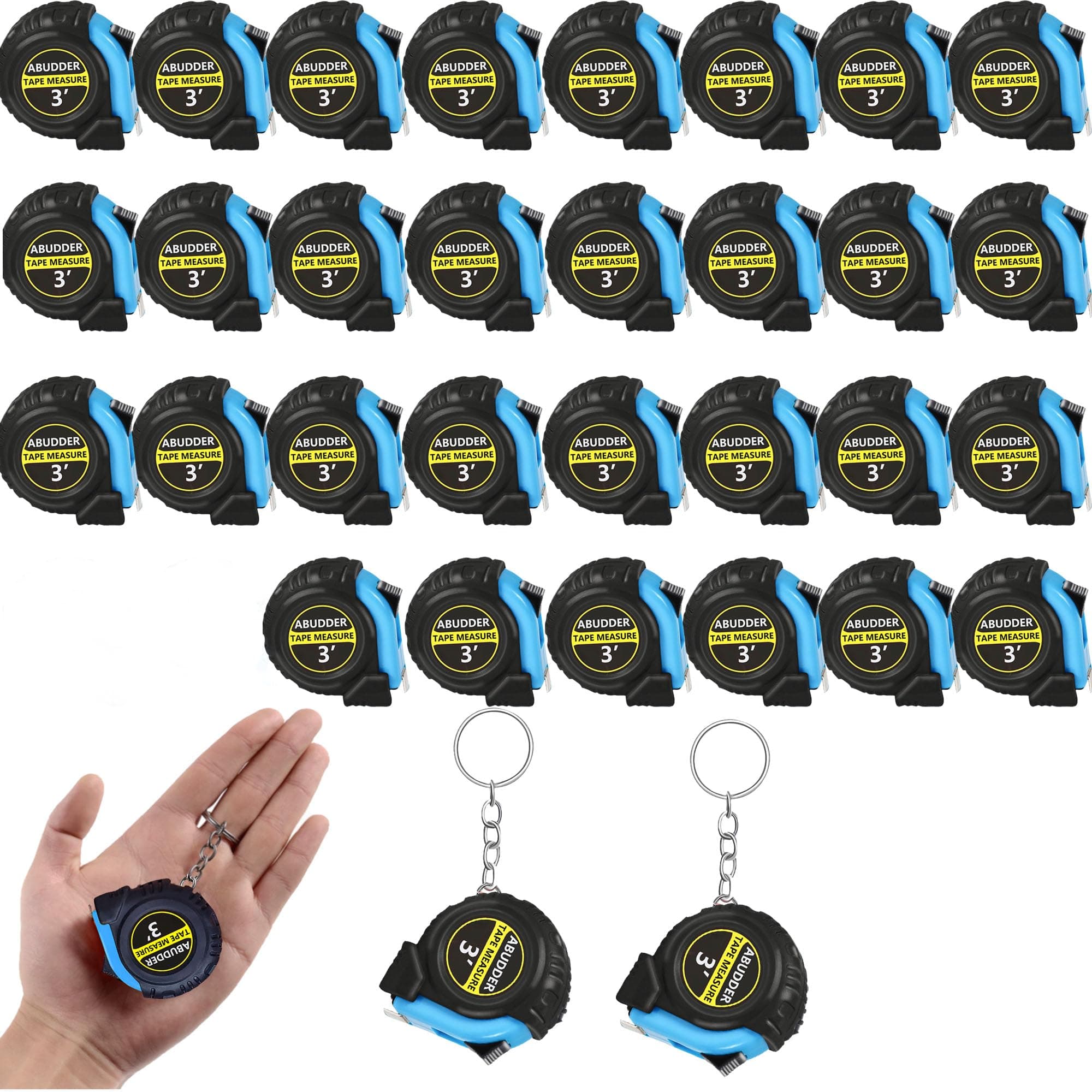 30 Pack Small Tape Measure Keychains,Mini Tape Measures Retractable,Pocket Measurement Tape Bulk Easy Read 3 Feet (30, Blue, 3 Feet)