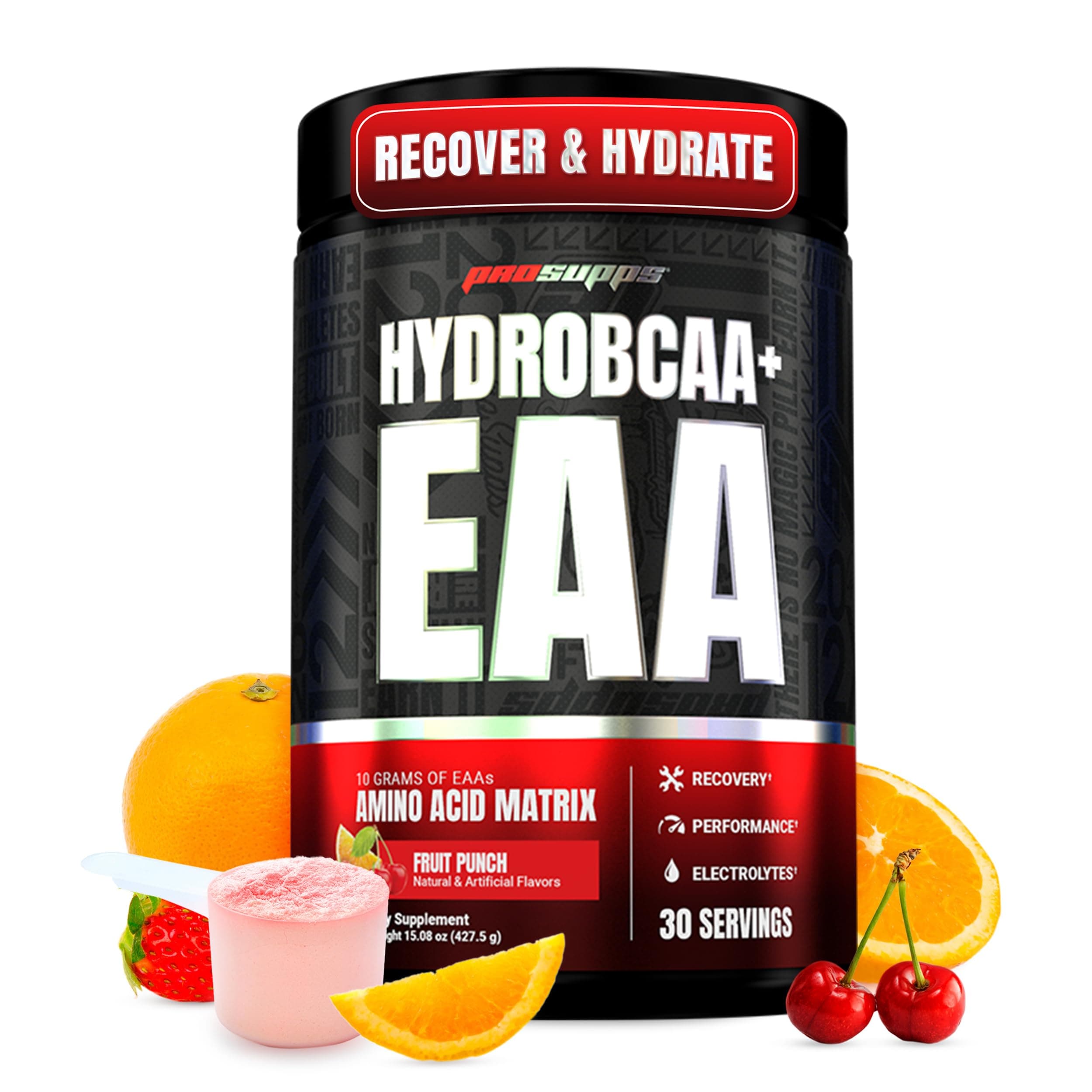 HydroBCAA Essential Amino Acids Powder, Fruit Punch - Workout Supplement with BCAA, EAAs & Electrolytes for Hydration & Recovery - Stimulant-Free, Soy & Gluten-Free - 30 Servings