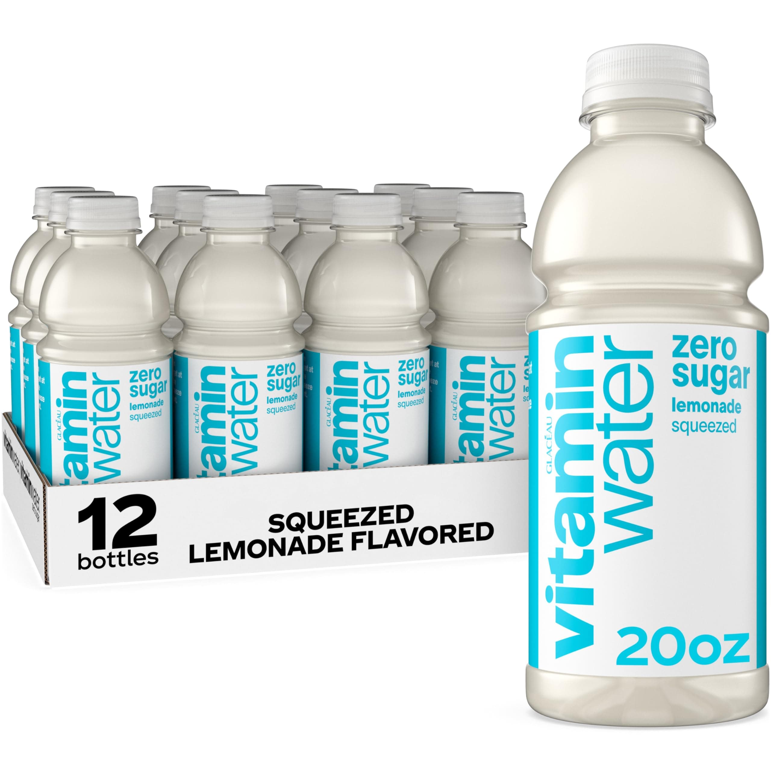 - vitaminwater Zero Sugar Squeezed Lemonade Nutrient Enhanced Flavored Water Beverage, 20 fl oz Bottles, 12 pack