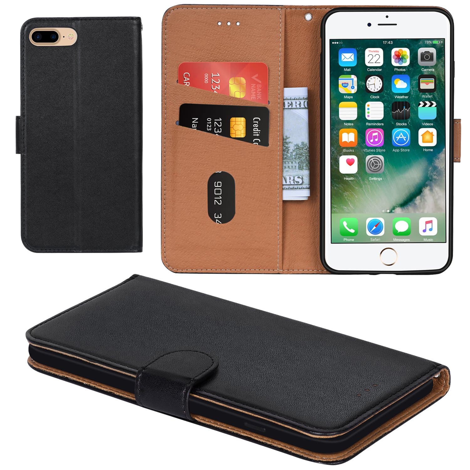 Case for Galaxy J7 2016 - Red, iPhone 7 Plus Case Flip Cover Leather Phone Wallet Case