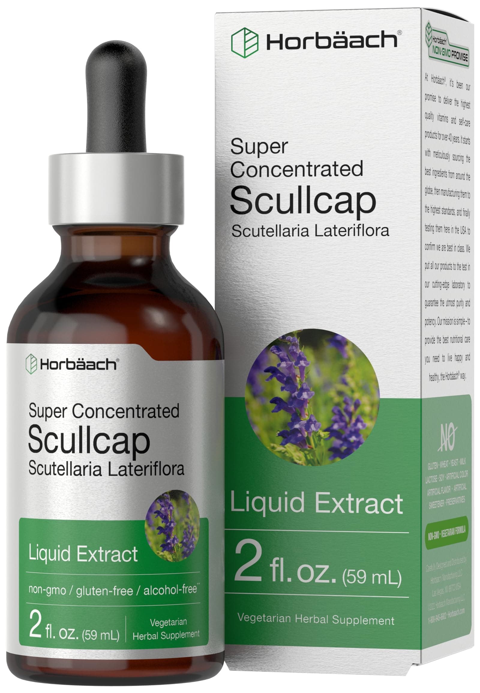 Scullcap Herb Liquid Extract | 2 fl oz Tincture | Super Concentrated | Alcohol Free, Vegetarian, Non-GMO, Gluten Free Skullcap Supplement