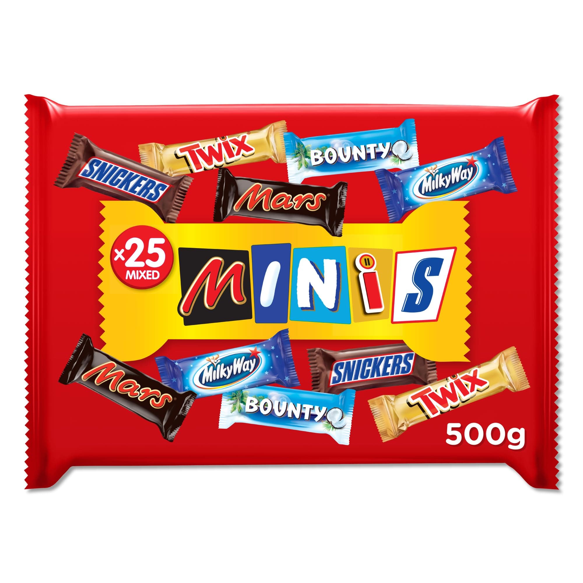 Mars Minis Assorted Chocolate Bar Pouch, 500 Gram, Orange & White
