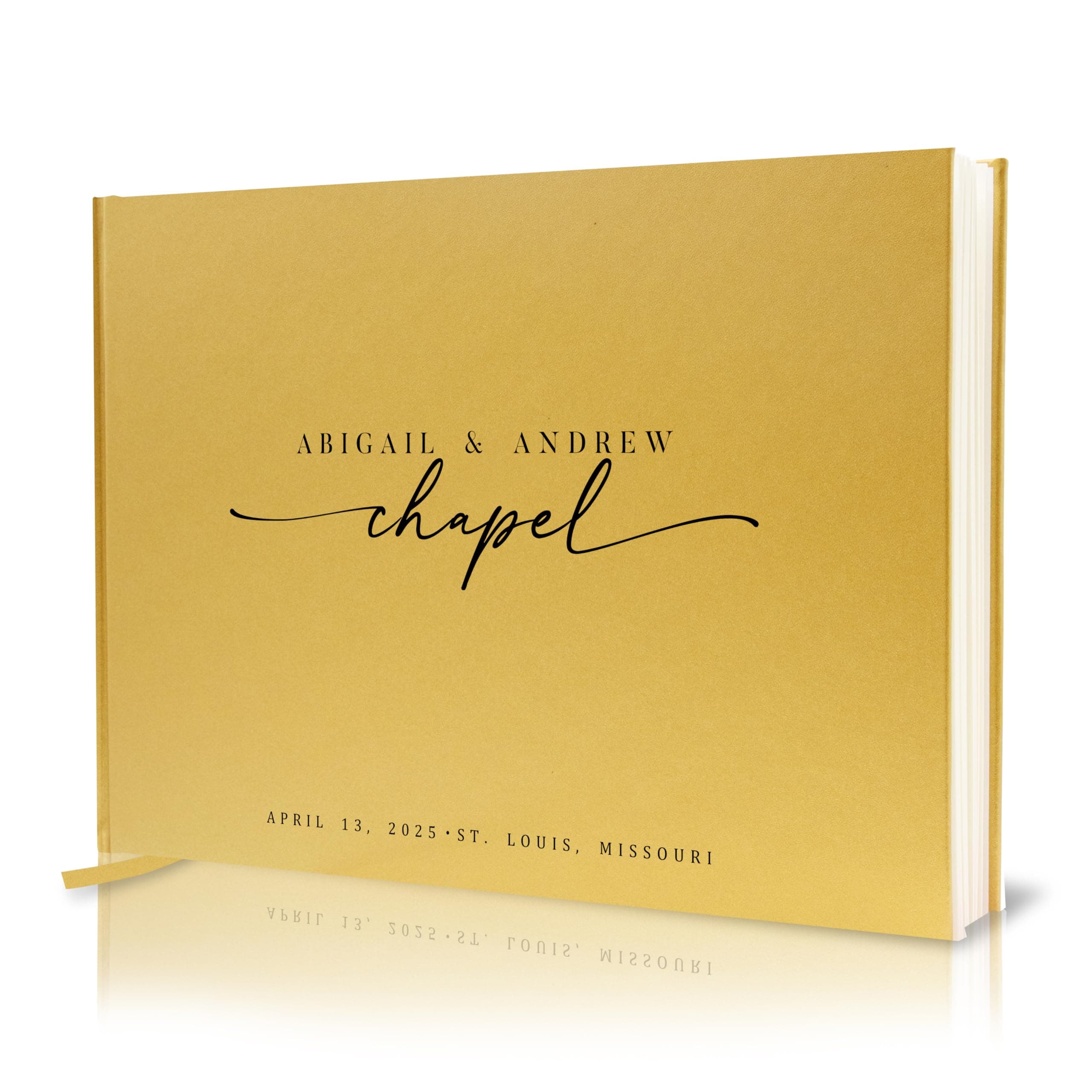 Personalized Guest Book - 11.5" x 8.5" Custom Bride & Groom Names with Bookmark and Hard Cover 140 GSM Blank Pages, for Weddings Guest Book, Engagements, Birthdays, Special Events, Gold