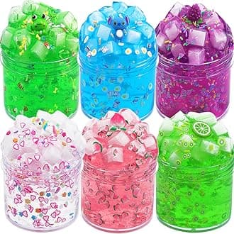 Clear Jelly Crunchy Slime Kit, 6 Packs Slime Kits for Girls, Non Sticky Slime for Kids, DIY Premade Crystal Glue Boba Slime Set, Super Soft Sludge Toy