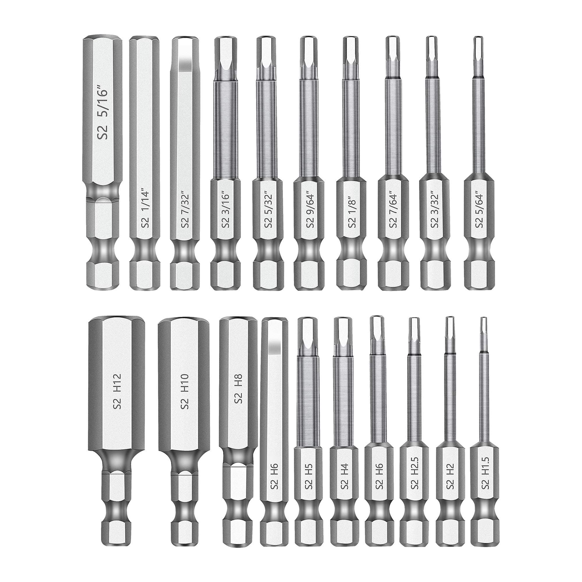 Hex Head Allen Wrench Drill Bit Set 20PC (10pc Metric & 10pc SAE), 2.3" Long 1/4" Diameter Quick Release Shank Magnetic Screwdriver Bit Set for Assembling Furniture
