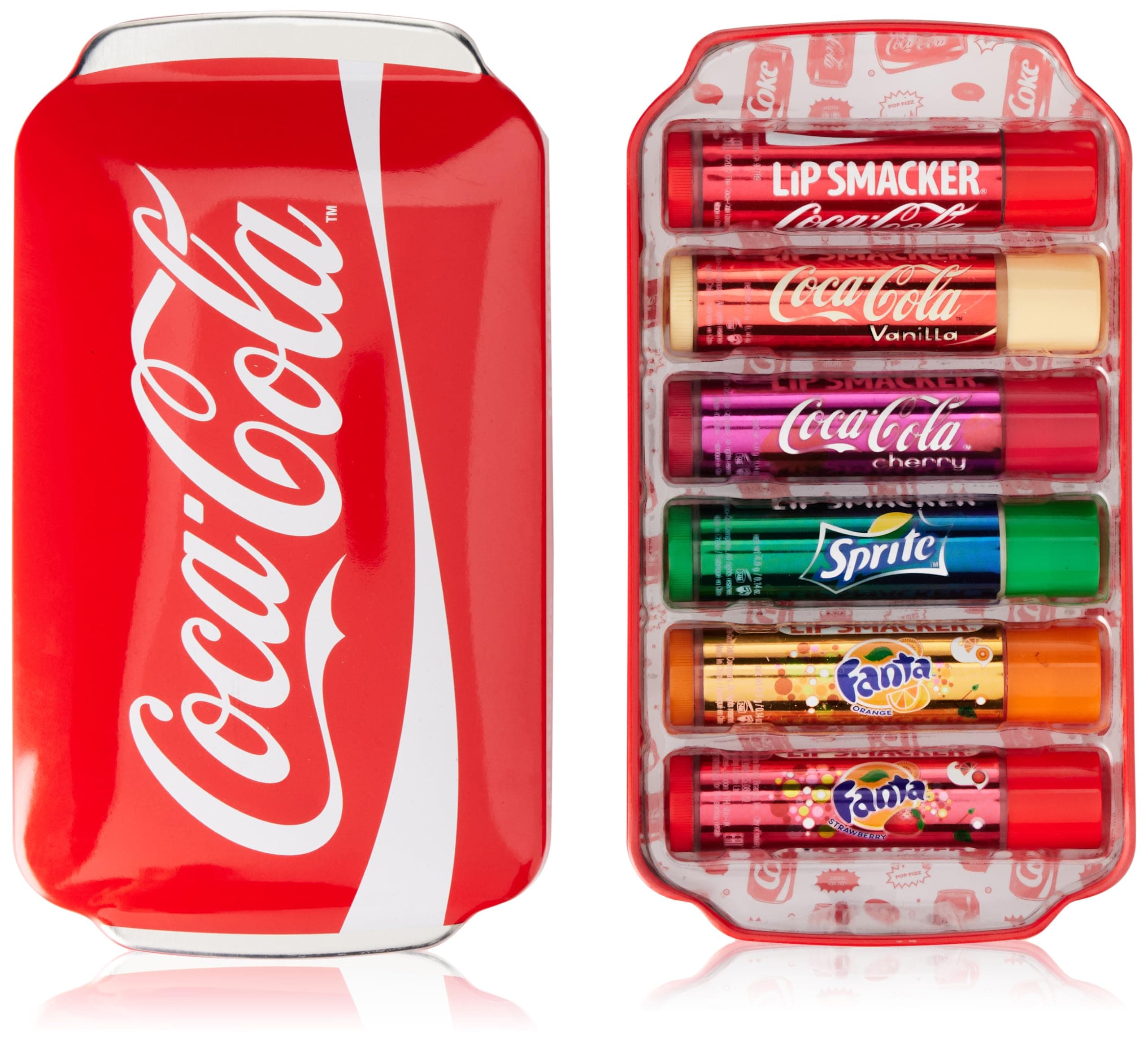 Coca-Cola Collection, Gift Set 6 Coca-Cola & Sleep Mask, Fanta and Sprite Flavoured Lip Balms, Assorted Authentic Coca Cola-Flavoured Lip Balm with a Red Sleep Mask, Travel Set