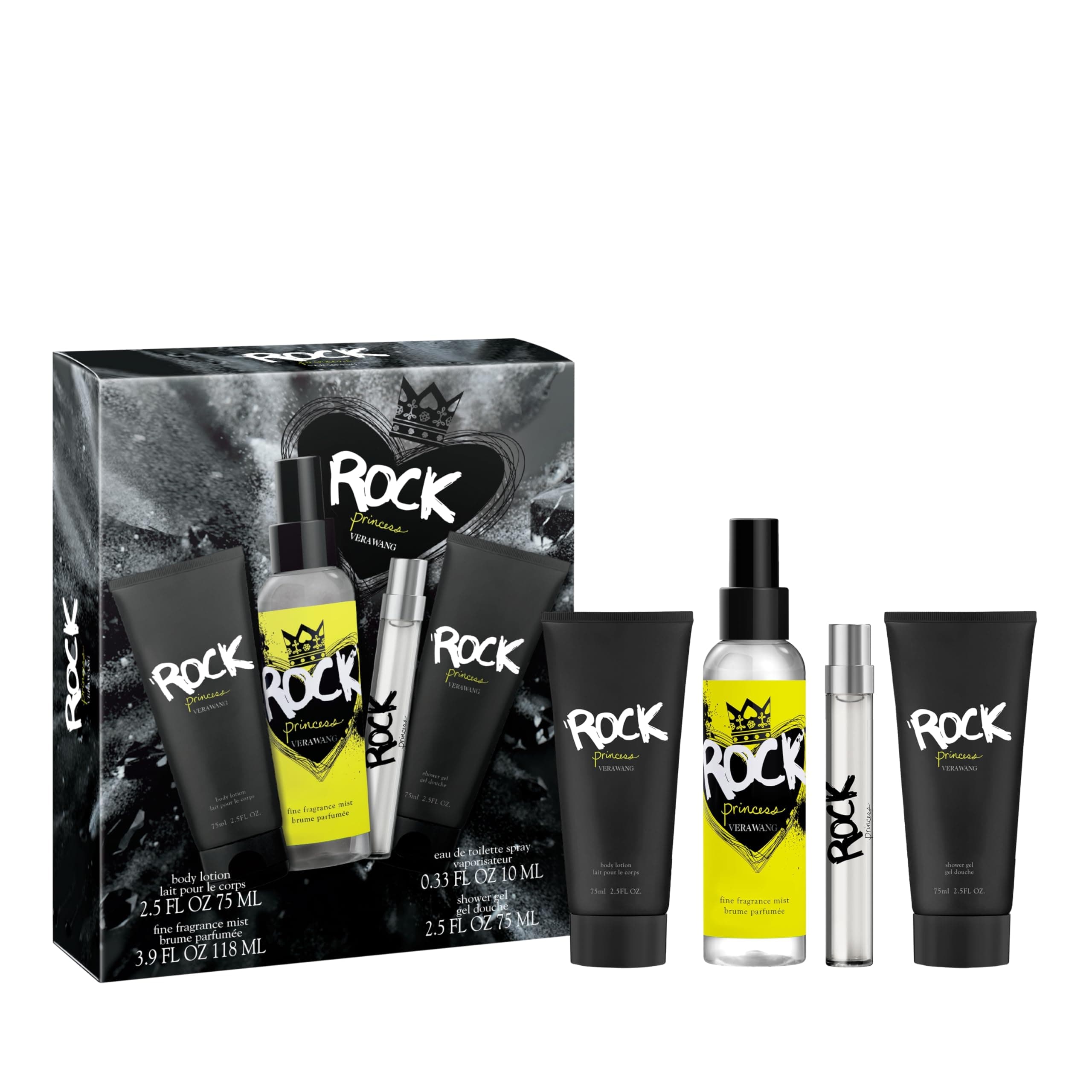 Rock Princess Eau de Toilette 4 Piece Gift Set, Notes of Waterlily, Tahitian Flower, and Vanilla, Women's Fragrance, Long Lasting, Everyday Fragrance