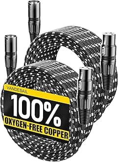 Long XLR Cables 25ft 2 Pack, Nylon Braided XLR Extension Microphone Cable, OFC Shielded Balanced Male to Female Mic Cord for Preamp Recording Mixer Amplifie Speaker Black