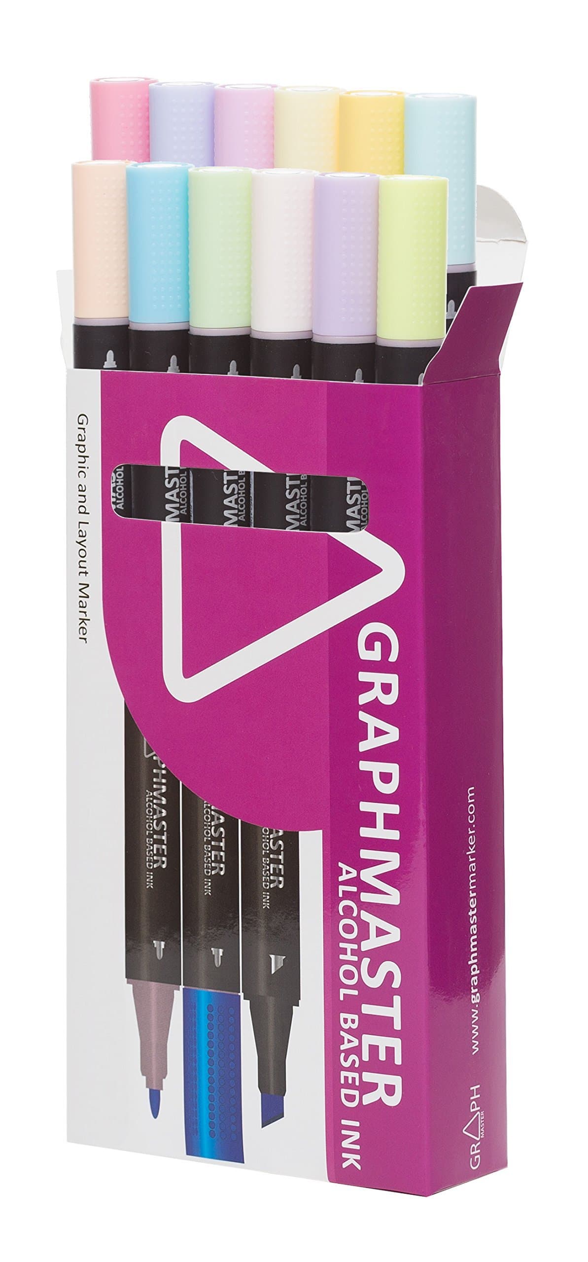 Graphmaster 12-Piece Markers Set B Pastel, Alcohol Ink, Multi-Colour, 17 x 9 x 2.8 cm