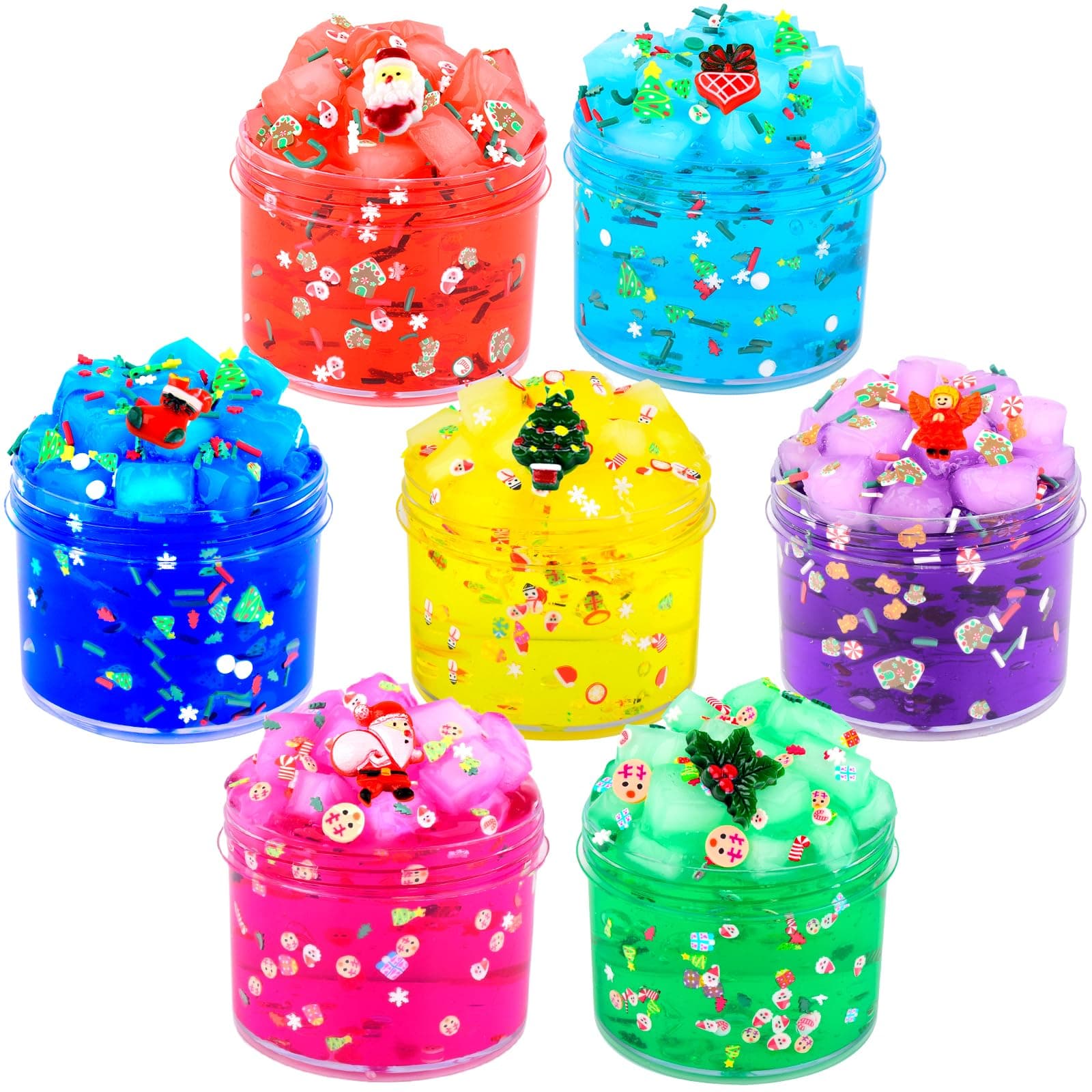7 Pack Jelly Cube Crunchy Slime Kit - Super Soft and Non-Sticky Clear Slime, Christmas Party Favors for Girls and BoysCarbonfree Certified