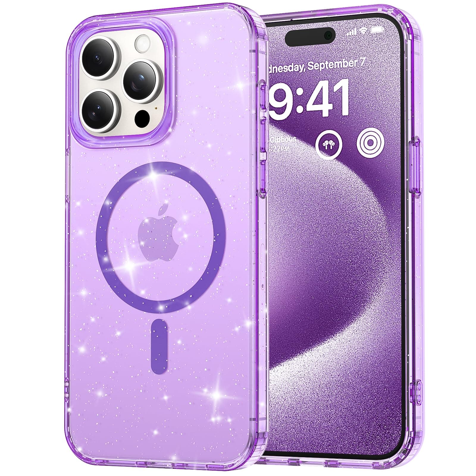 R-funMagnetic Crystal Glitter Case Designed for iPhone 12/12 Pro, [Anti-Yellowing] [Military-Grade Protection] Compatible with iPhone 12 Pro (6.1 inch), Glitter Purple
