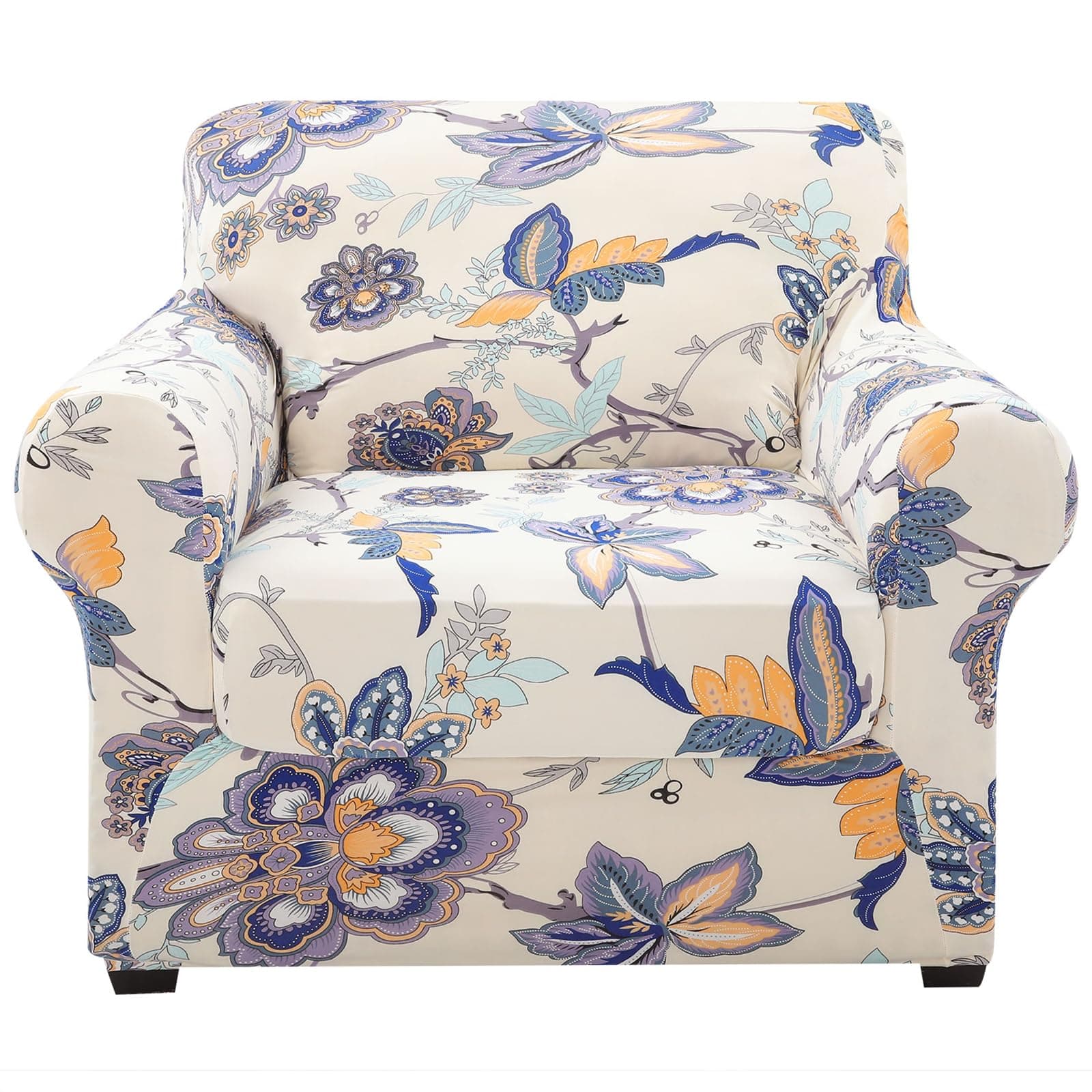 hyha Couch Covers, Chair/Sofa Covers, Floral Pattern, Stretch, Printed, 2 Pieces, Armchair Slipcover, Separate Couch Cushion Slipcover, Furniture Protector for Dogs(Armchair, Vintage Flower)