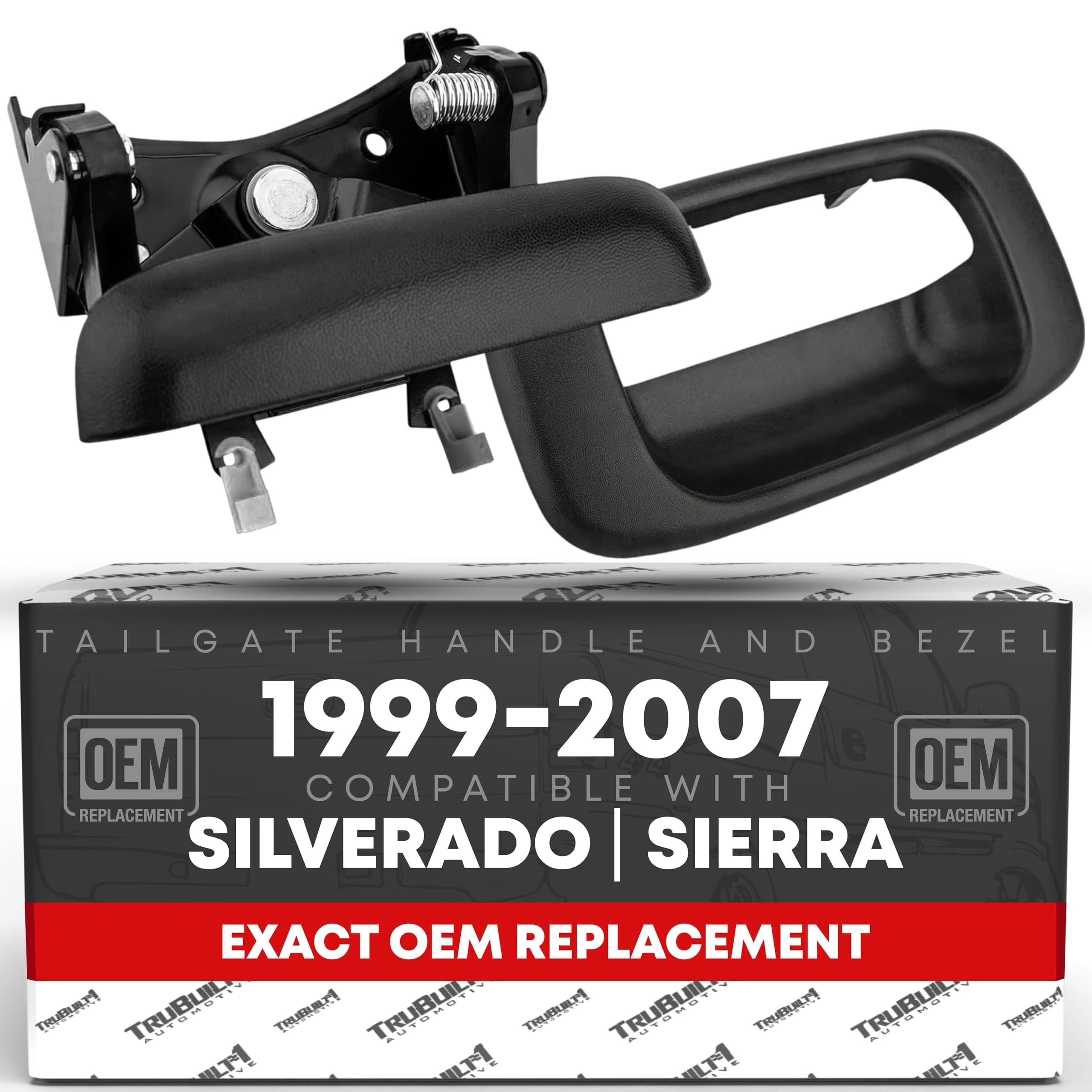 Tailgate Handle Assembly & Bezel - Compatible with 999-2007 Chevrolet Silverado 1500, 2500, 3500; 1999-07 GMC Sierra 1500, 2500, 3500 (Classic, HD, HD Classic) - Smooth Black - OEM 15228539, 15997911
