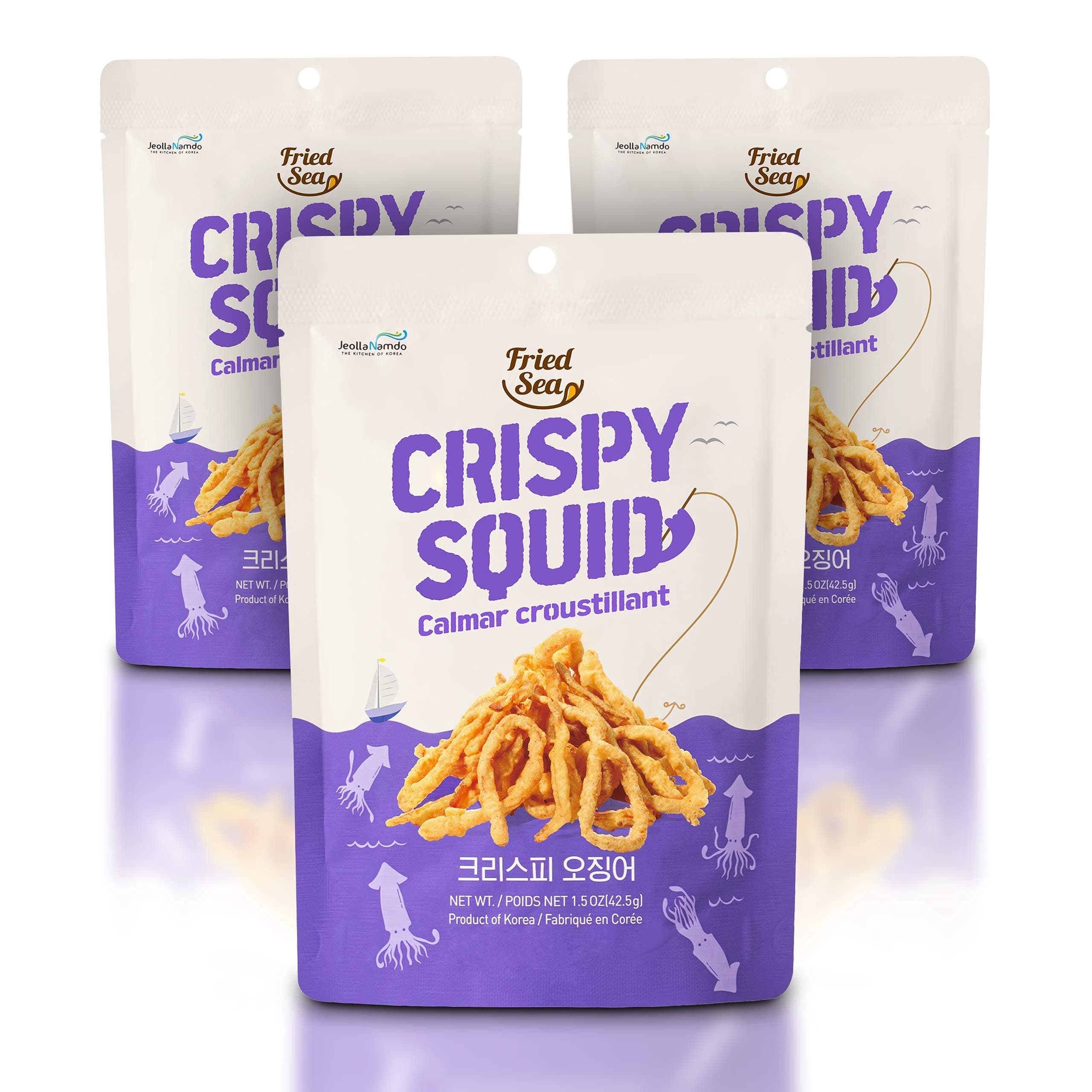 Calamari Chips Made with Real Squid [3 PACK] – 오징어 스낵 – Crunchy + Crispy Healthy Snacks, Low Calorie Finger Food, Asian Snack ON THE GO by [FRIED SEA] <180 calories> Made in Korea