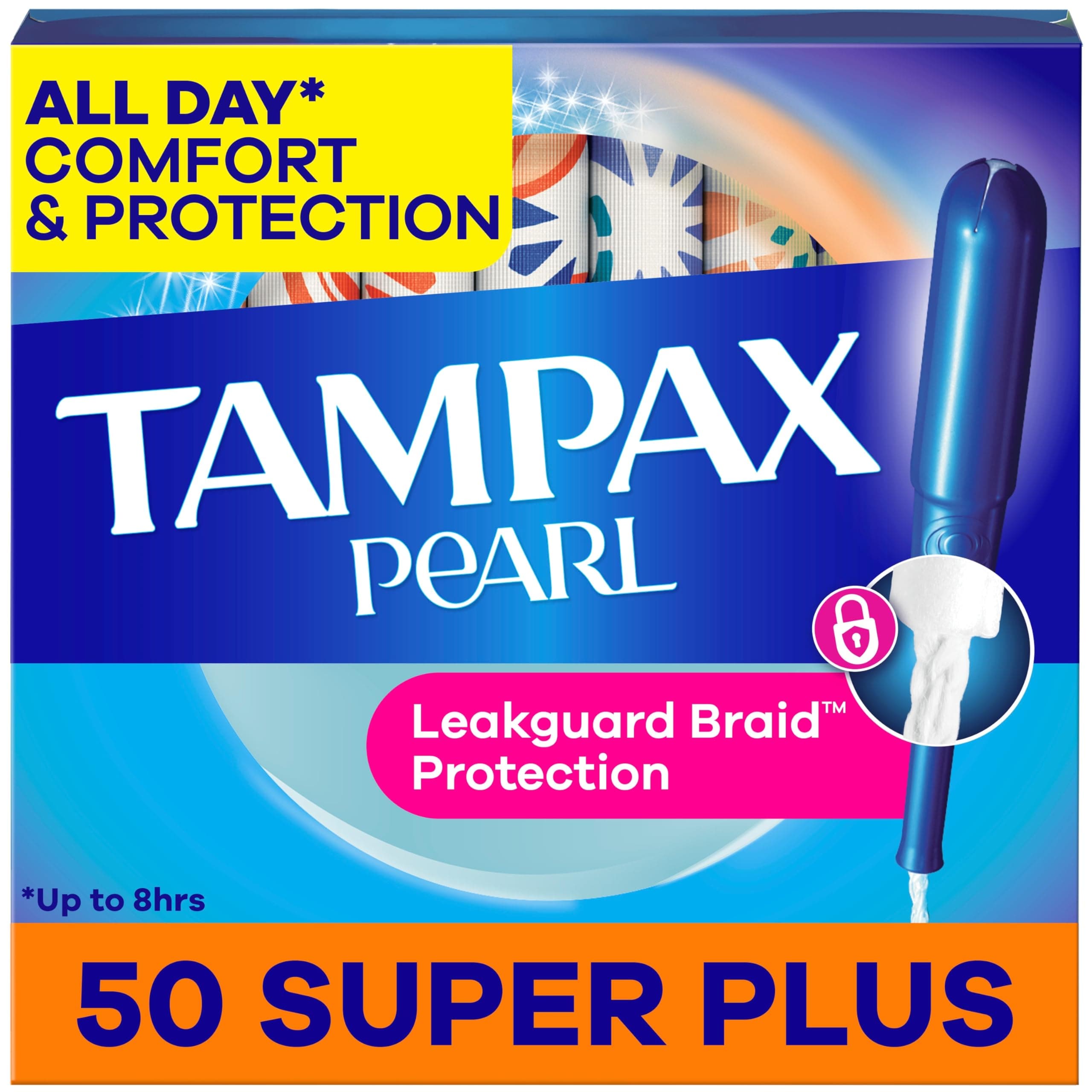 Pearl Tampons Super Plus Absorbency, with Leakguard Braid, Unscented, 50 Count