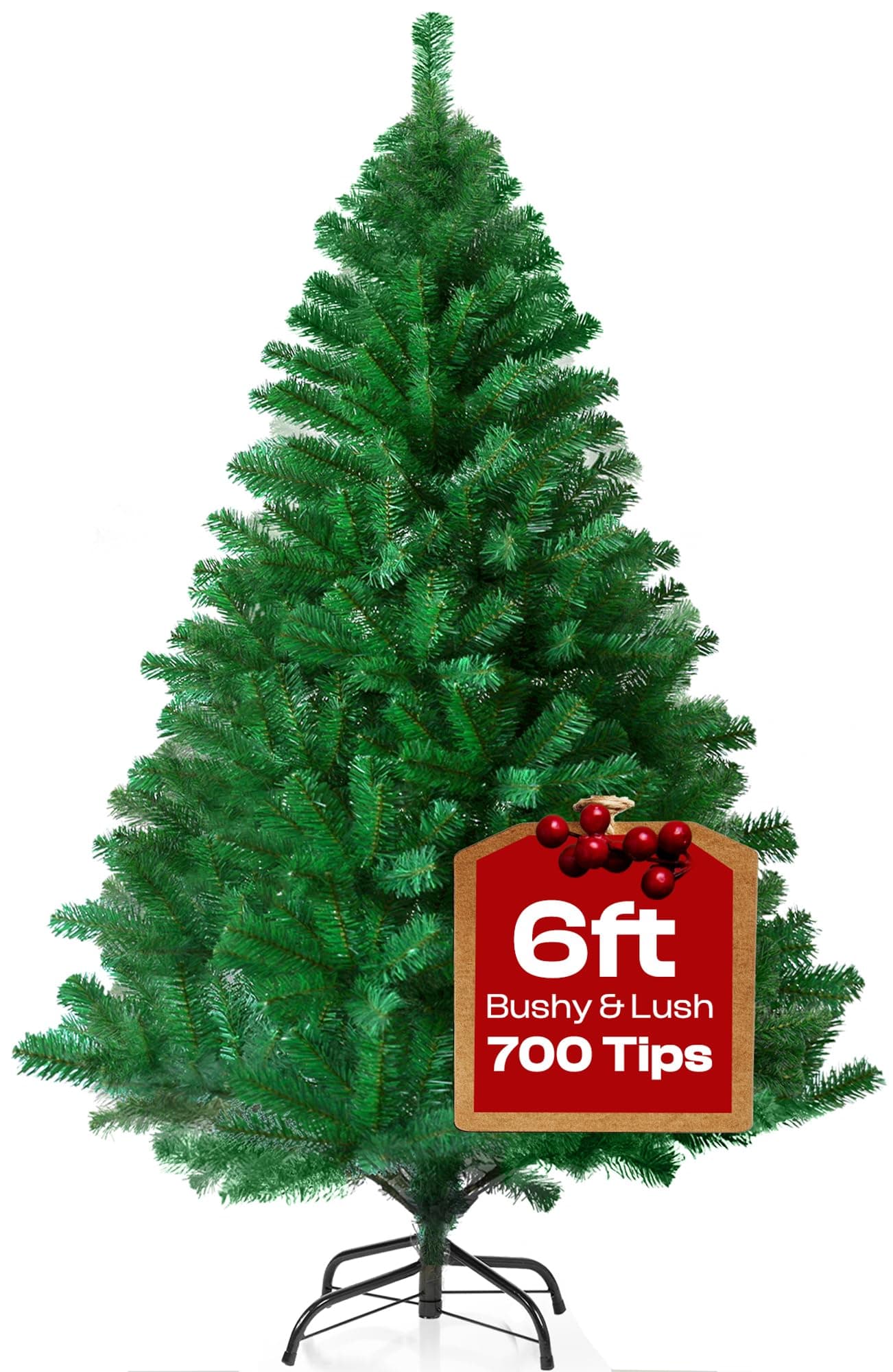 KLASS 6ft Christmas Tree 700 Tips Lush Xmas Tree Premium PVC Realistic Artificial Christmas Tree With Metal Stand, Green Christmas Trees in 4ft, 5ft, 6 ft 7ft Sizes Perfect Christmas Decoration (6ft)