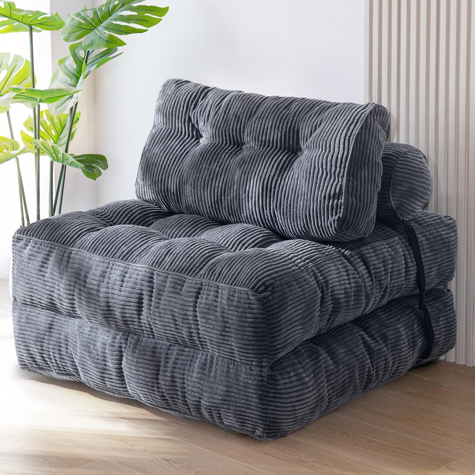 MAXYOYO Folding Sofa Bed, Convertible Sleeper Chair with Pillow Foldable Mattress with Back Support, Portable Fold Out Chair Bed Comfy Floor Sofa Lounge for Living Room Bedroom, Dark Grey, Single