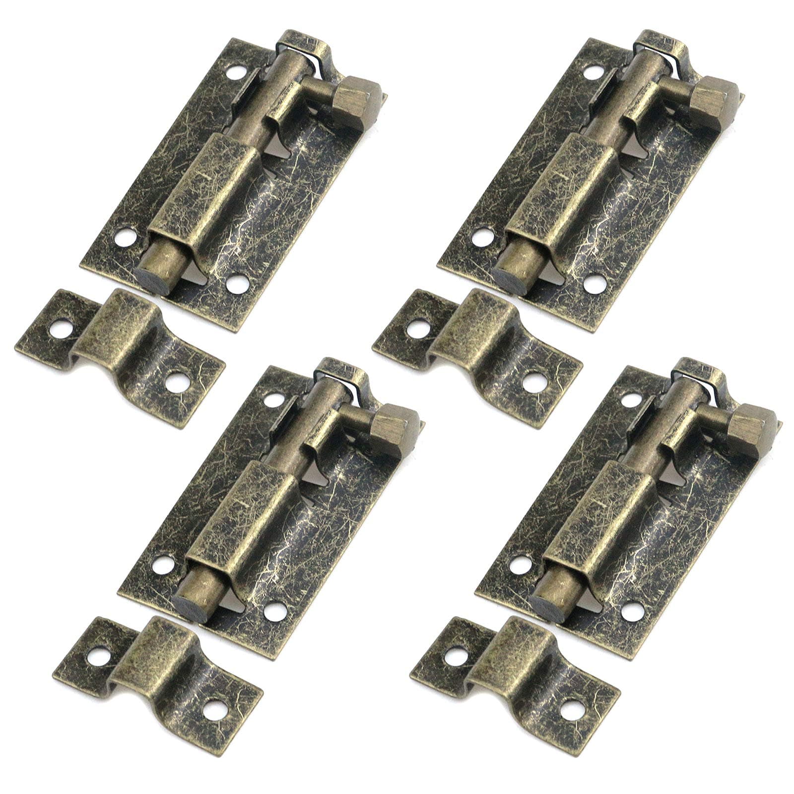 Geesatis 4 Pcs 2 inch Spring Slide Lock Latch Barrel Bolt Latch Lock Gate Sliding Lock Latch Bolt Stainless Steel Lock, with Mounting Screws, Bronze Tone