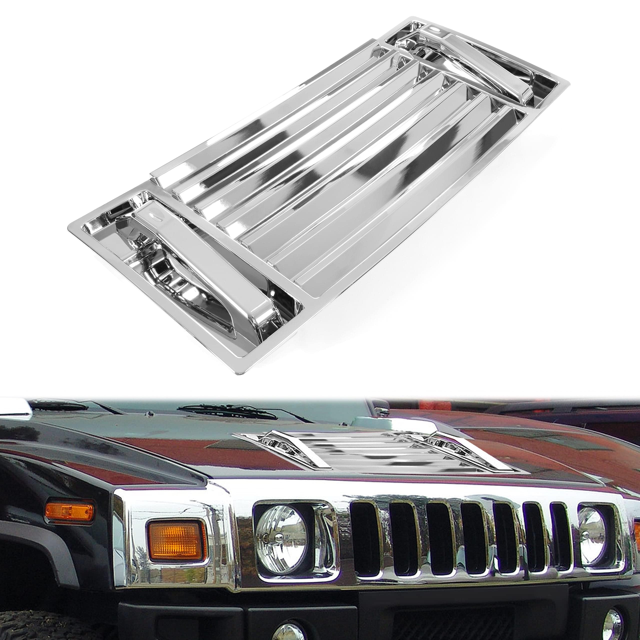 JMTAAT Chrome Hood Deck Vent Panel Handle Covers Trim Compatible with 2003-2009 Hummer H2