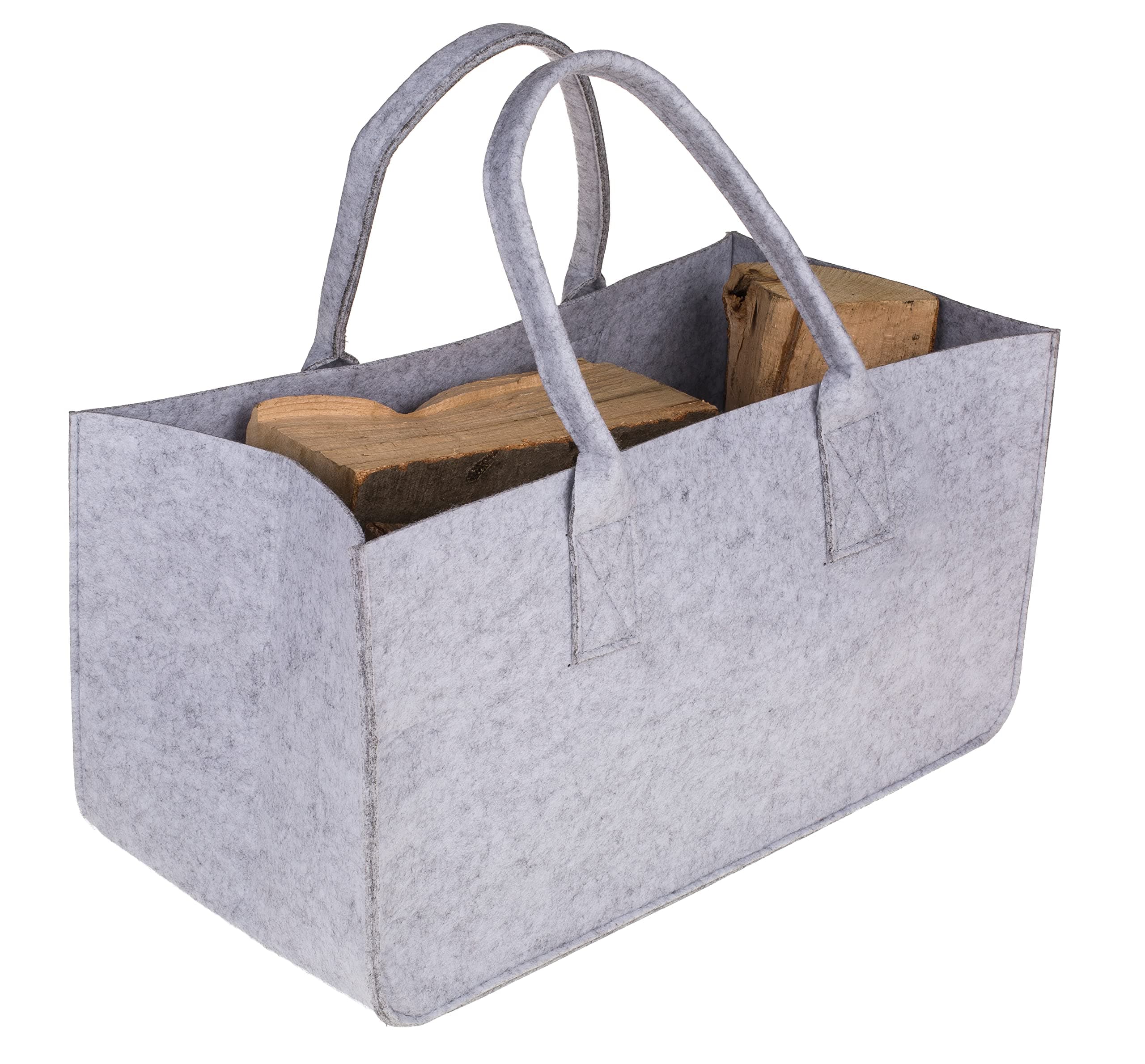 Bada Bing Wood Log Felt Bag with Handle Light Grey Basket ca. 50 x 25 x 25 cm