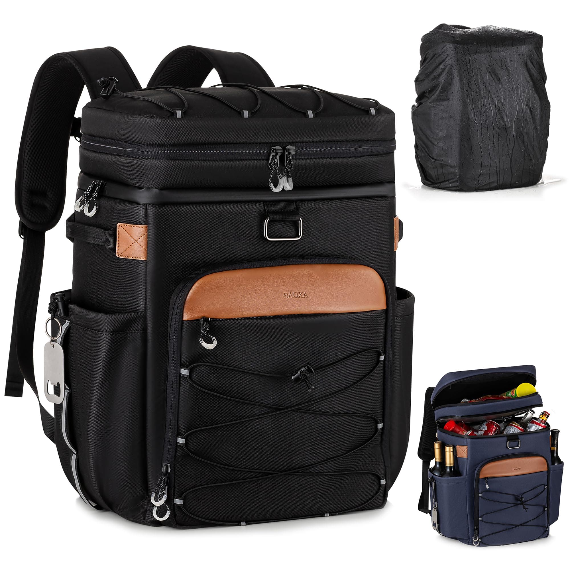 BAOXACooler Backpack with Insulated Waterproof Cover(Extra), 42 Cans Backpack Coolers Insulated Leak Proof, Large Soft Cooler Bag, Portable ice Chest Backpack for Camping Picnic Beach
