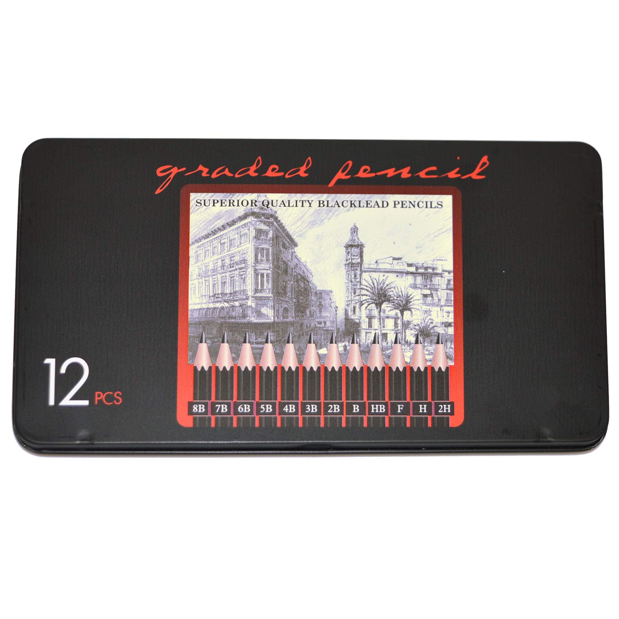 Pencil art 8B, 7B, 6B, 5B, 4B, 3B, B, B, HB, F, H, 2H, drawing pencils, 12 pencils