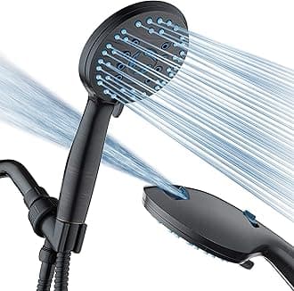 - AquaCare High Pressure 8-mode Handheld Shower Head - Anti-clog Nozzles, Built-in Power Wash to Clean Tub, Tile & Pets, Extra Long 6 ft. Stainless Steel Hose, Wall & Overhead Brackets