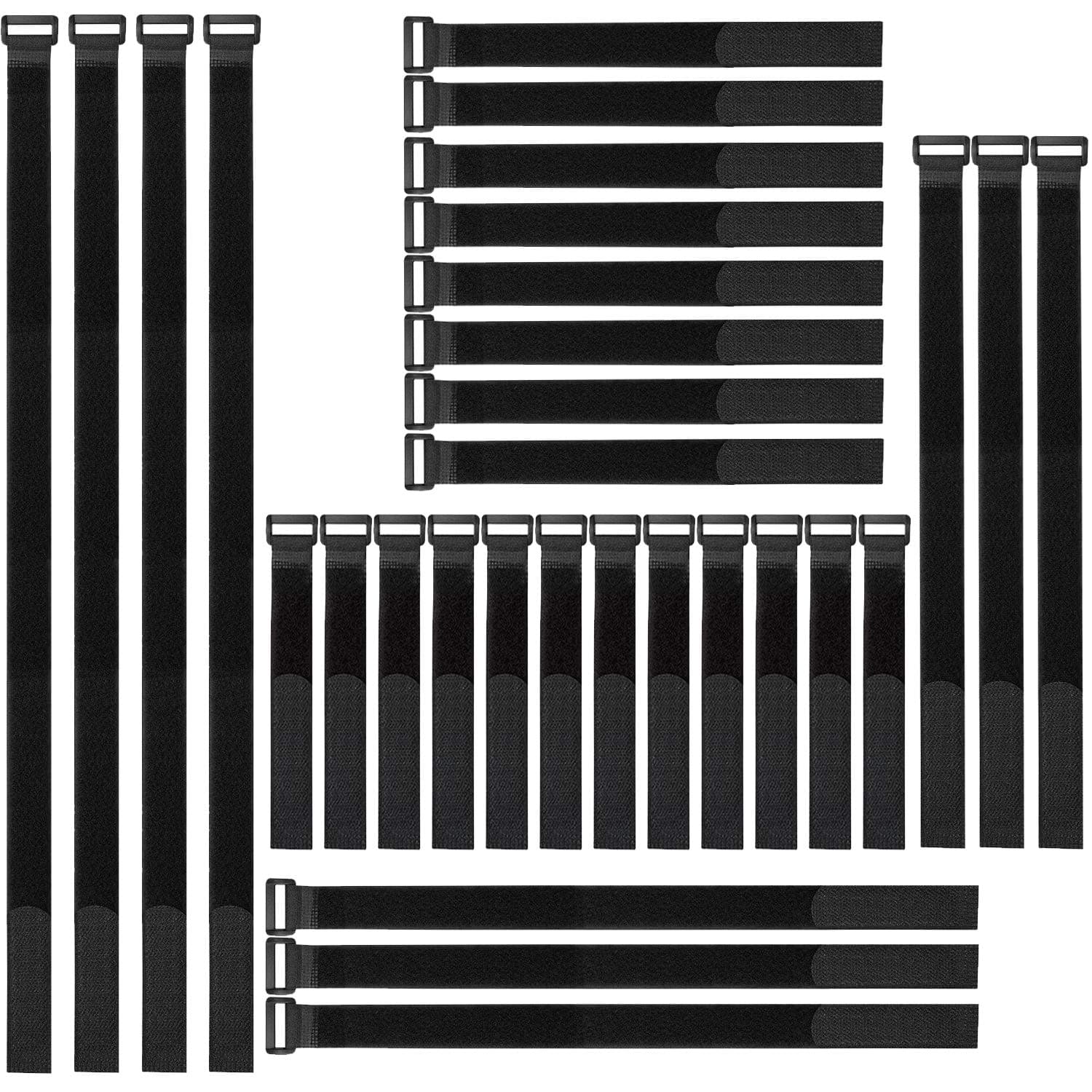 NEPAK 30pcs Reusable Fastening Cable Straps Cable Ties Set,Adjustable Multipurpose Hook and Loop Securing Straps for Cord Management(8"-12"-18"-24"