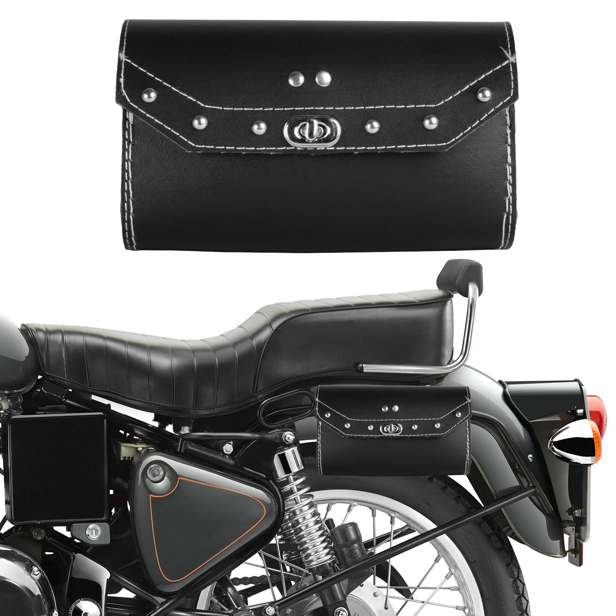 Autofy Universal Single Lock Saddle Bag for All Bikes (Black, Silver)