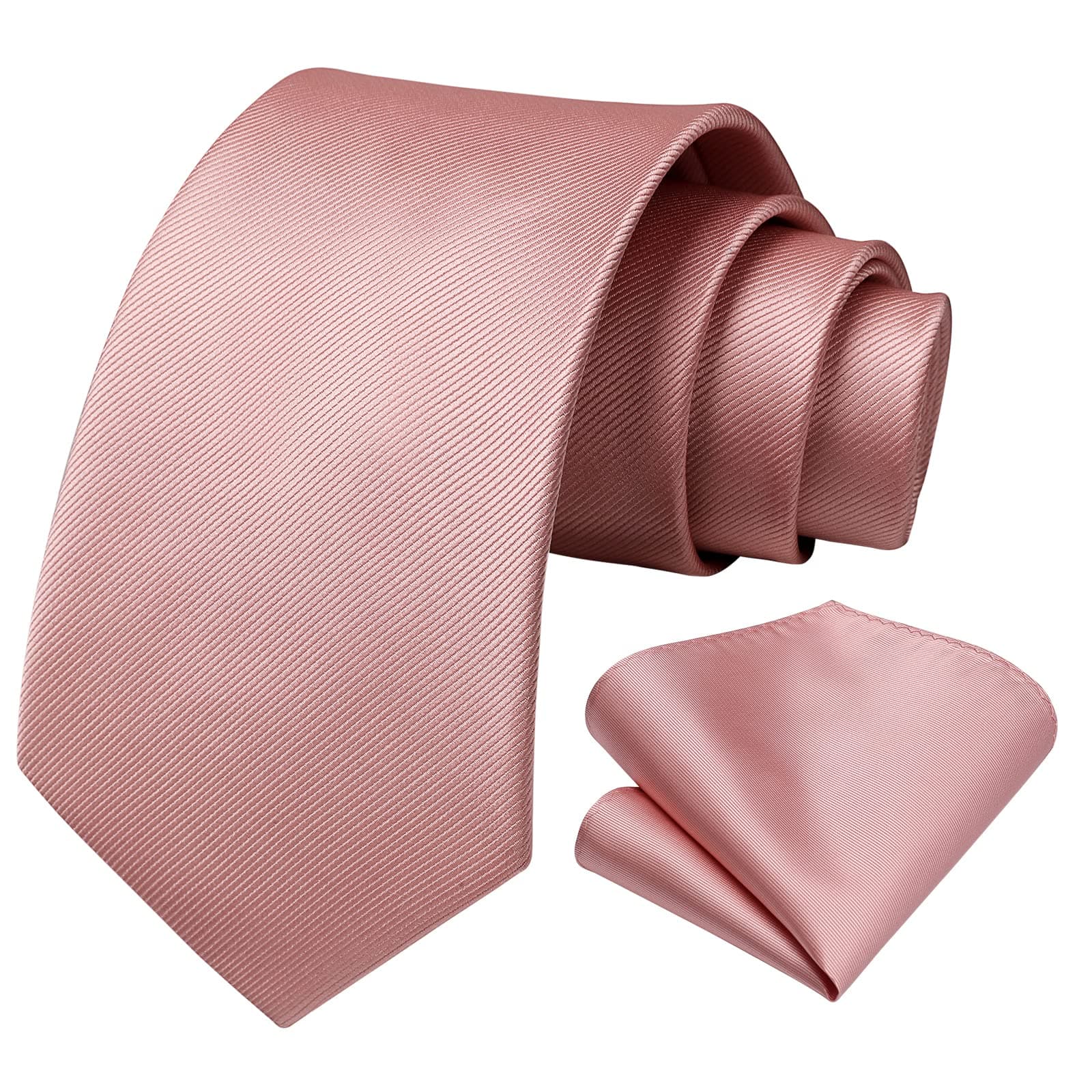 HISDERN Solid Color Ties for Men, Formal 3.35" Necktie Tie and Pocket Square Set Wedding - Pink - 3.35" In wide