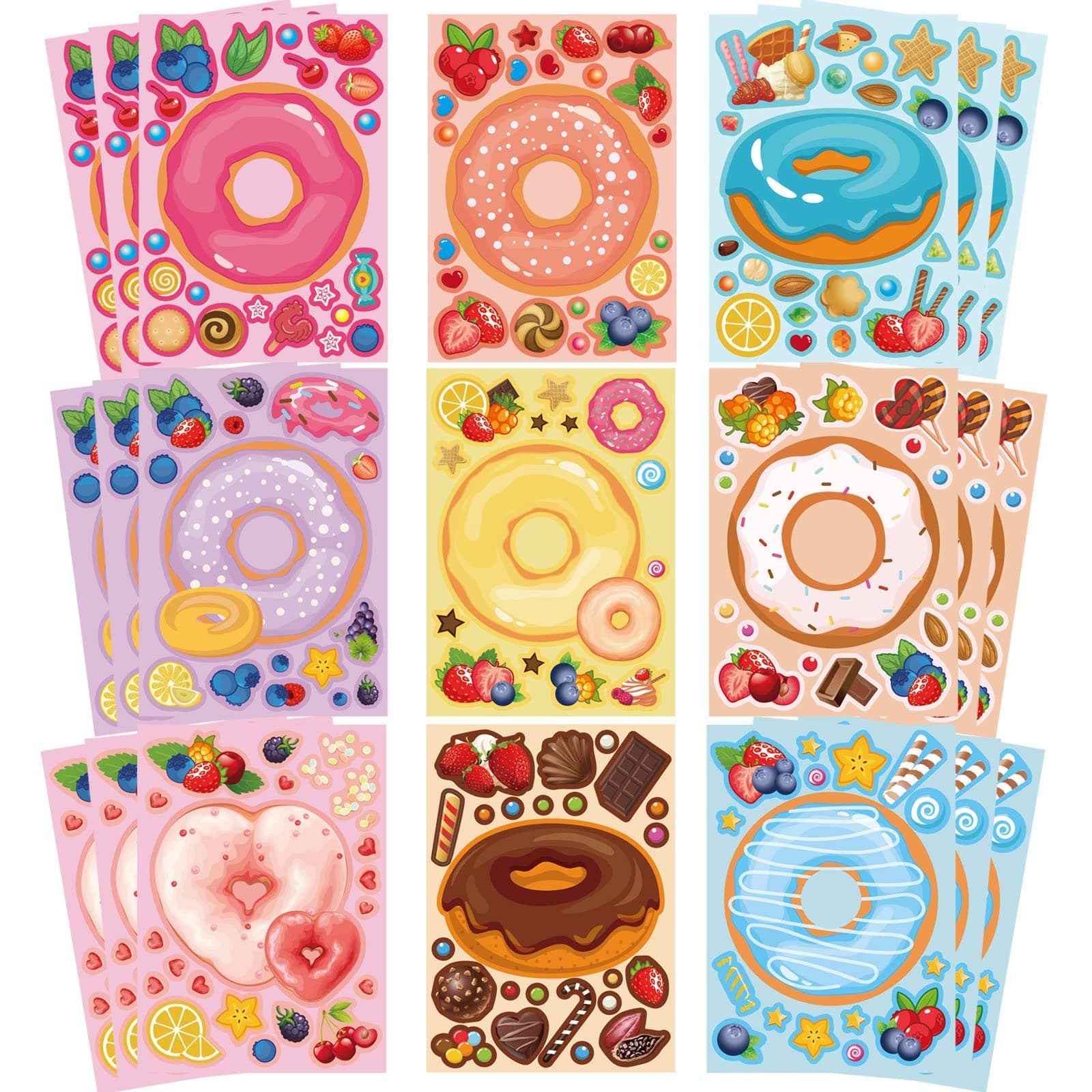 27 Sheets Make a Face Donut Stickers for Kids Make Your Own Dessert Stickers Mix and Match Sweets and Treats Fruit, Donut Themed Birthday Gifts DIY Art Crafts Party Favors Supplies Decorations