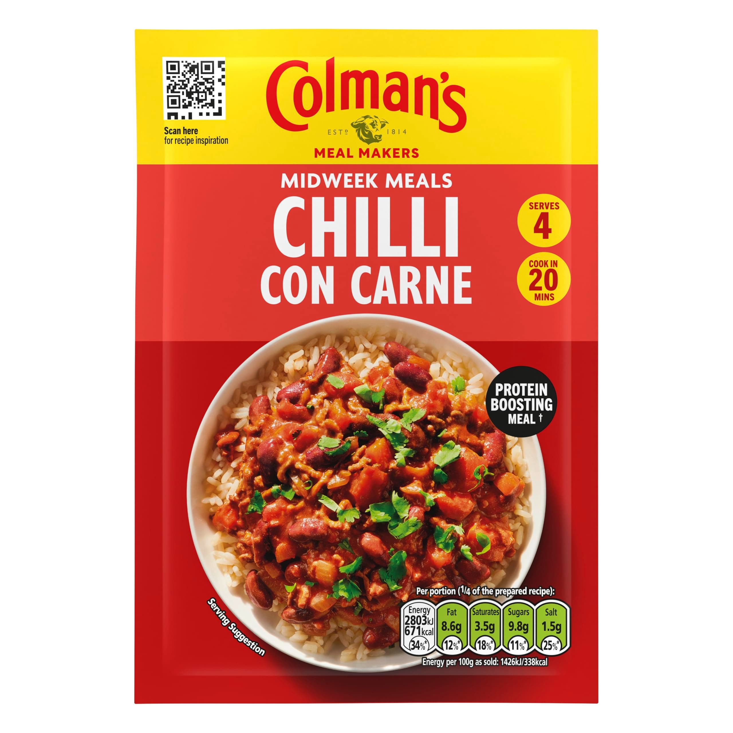 Midweek Meals Chilli Con Carne Meal Maker mix with a blend of herbs and spices for a protein-boosting meal† 50 g