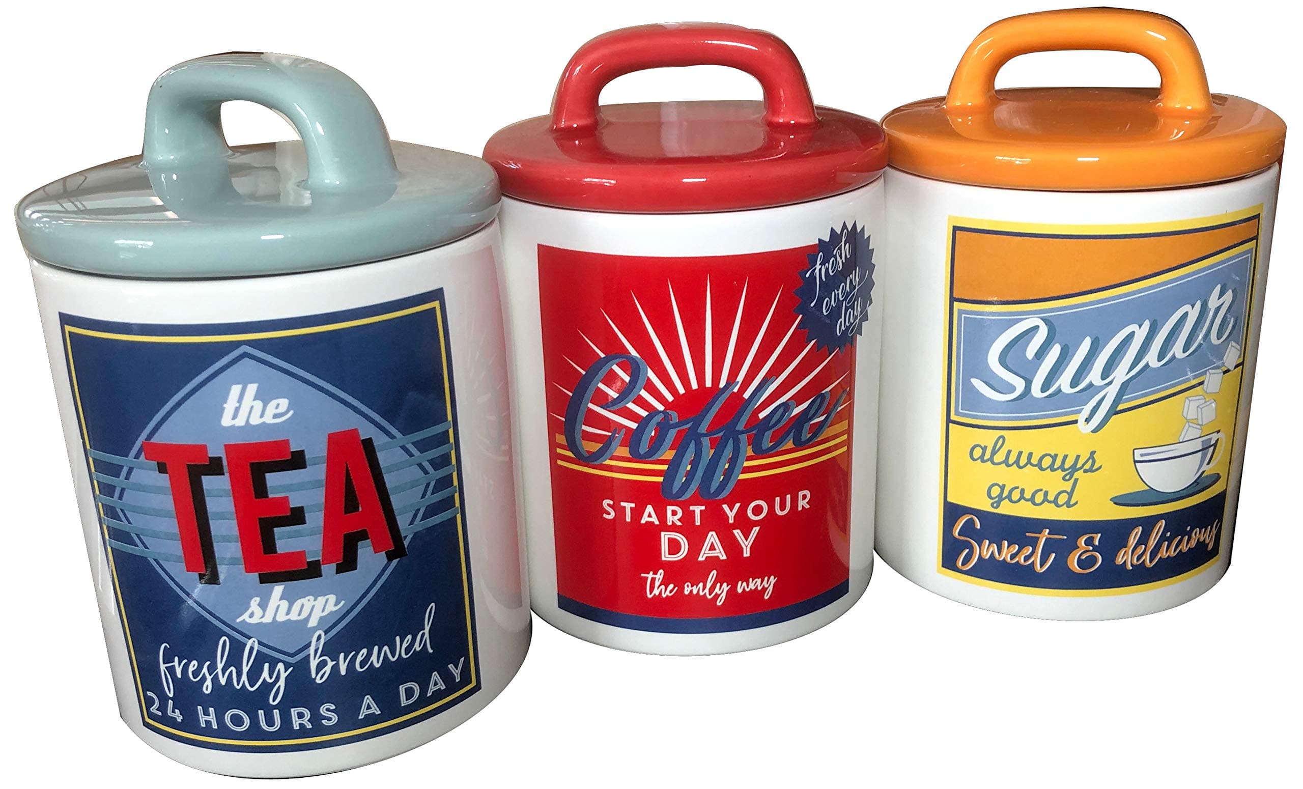 Box-Wish RETRO 50's TEA COFFEE SUGAR GIFT SET Ceramic Jars