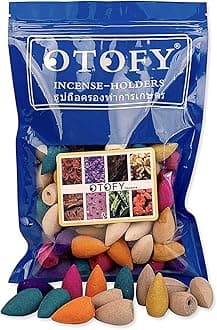 120 PCS Backflow Waterfal Incense Cones, 8 Mixed Natural Scents India, Osmanthus Jasmine Tulip Lavender Sandalwood Rose Cone for Backflow Incense Burner Holders (120pcs/Bag)