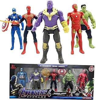 AS TOYS Marvel Avengers 4 Endgame Superhero Action Figure Collectible Toy Set for Kids with Weapons. (Pack of 05 Pieces). (Multicolor) (Spiderman, Thanos, Hulk, Ironman & Captain America).