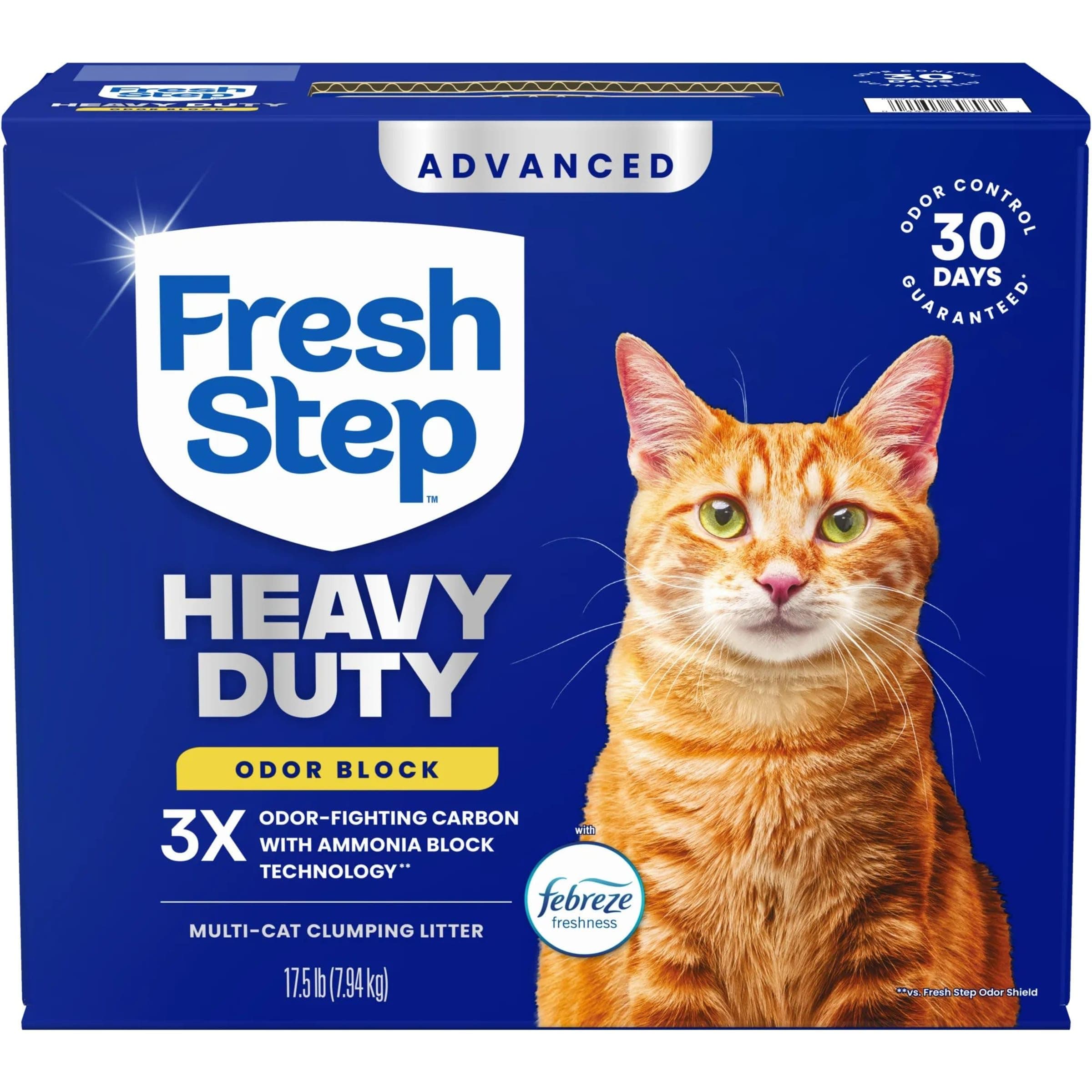 - Fresh Step Heavy Duty Odor Block Advanced Multi Cat Clumping Litter with Febreze, 17.5 lb (Package May Vary)