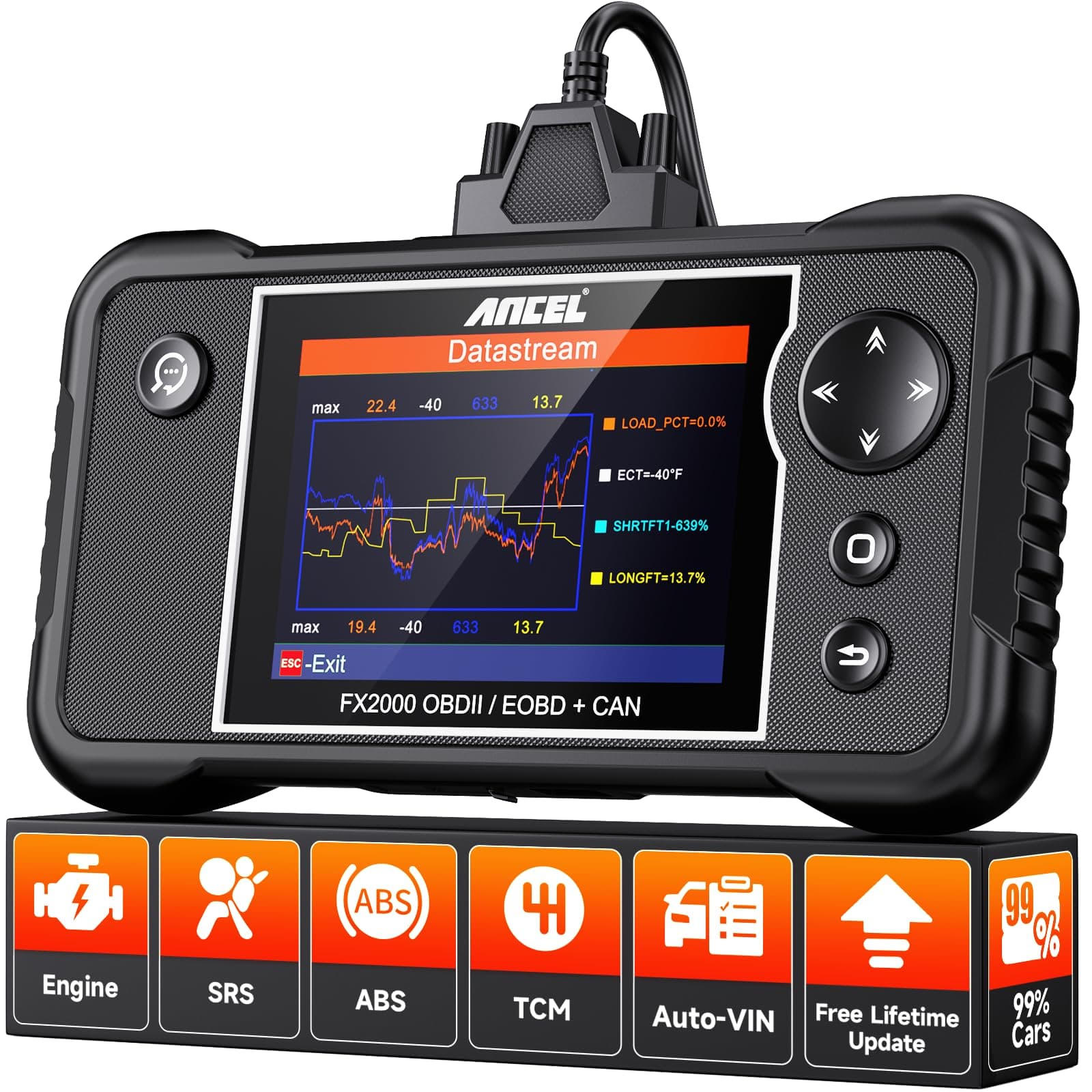 FX2000-US OBD2 Scanner Diagnostic Tool, ABS SRS Transmission Airbag Car Scanner, Check Engine Car Code Reader, Automotive Diagnostic Tool Lifetime Free Upgrade