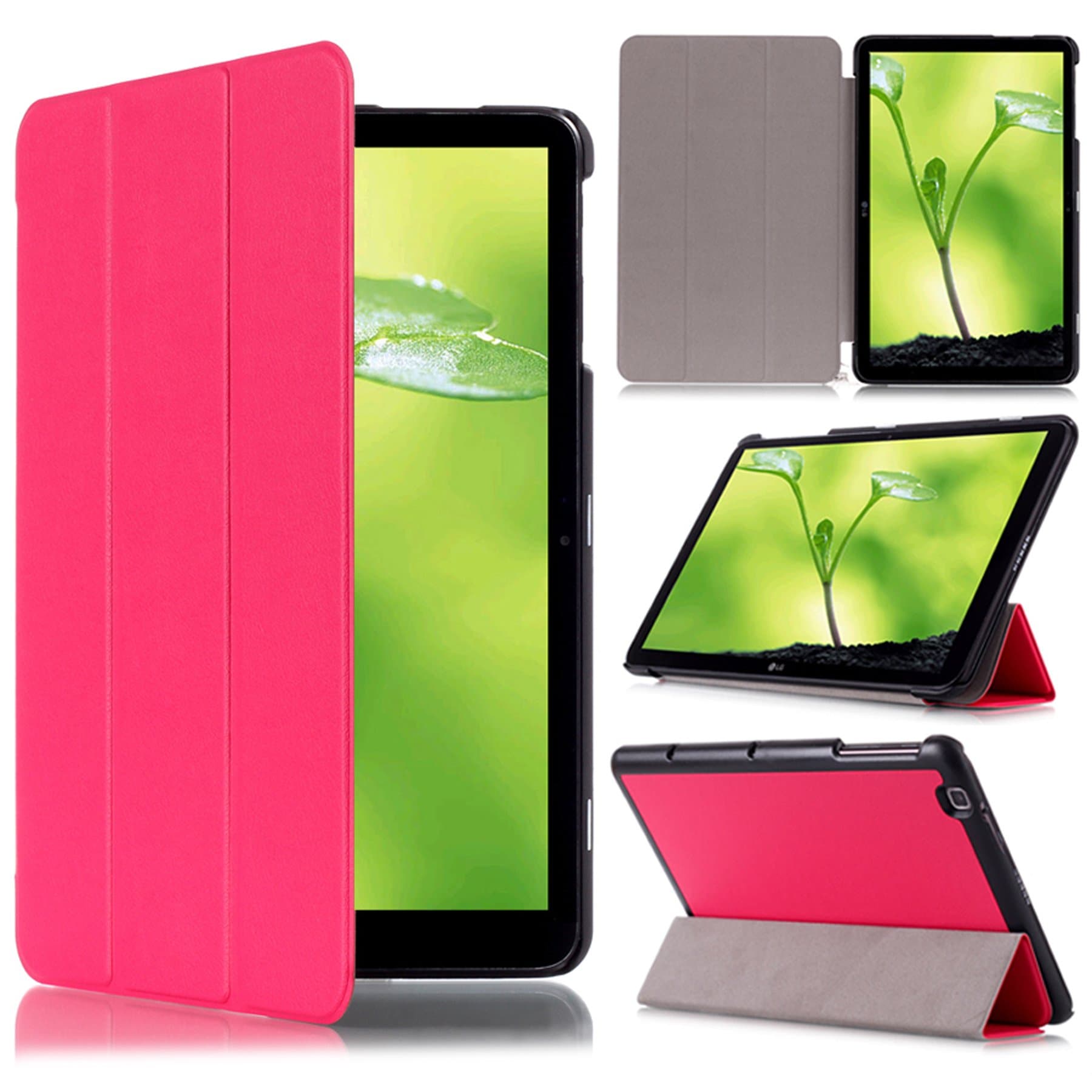 Cellularvilla Ultra Slim Smart Shell PU Leather Flip Folding Stand Case Cover Compatible with LG G Pad 2 V940 10.1 Inch / LG G PAD X 10.1 Inch (V930) Android Tablet (Hot Pink)