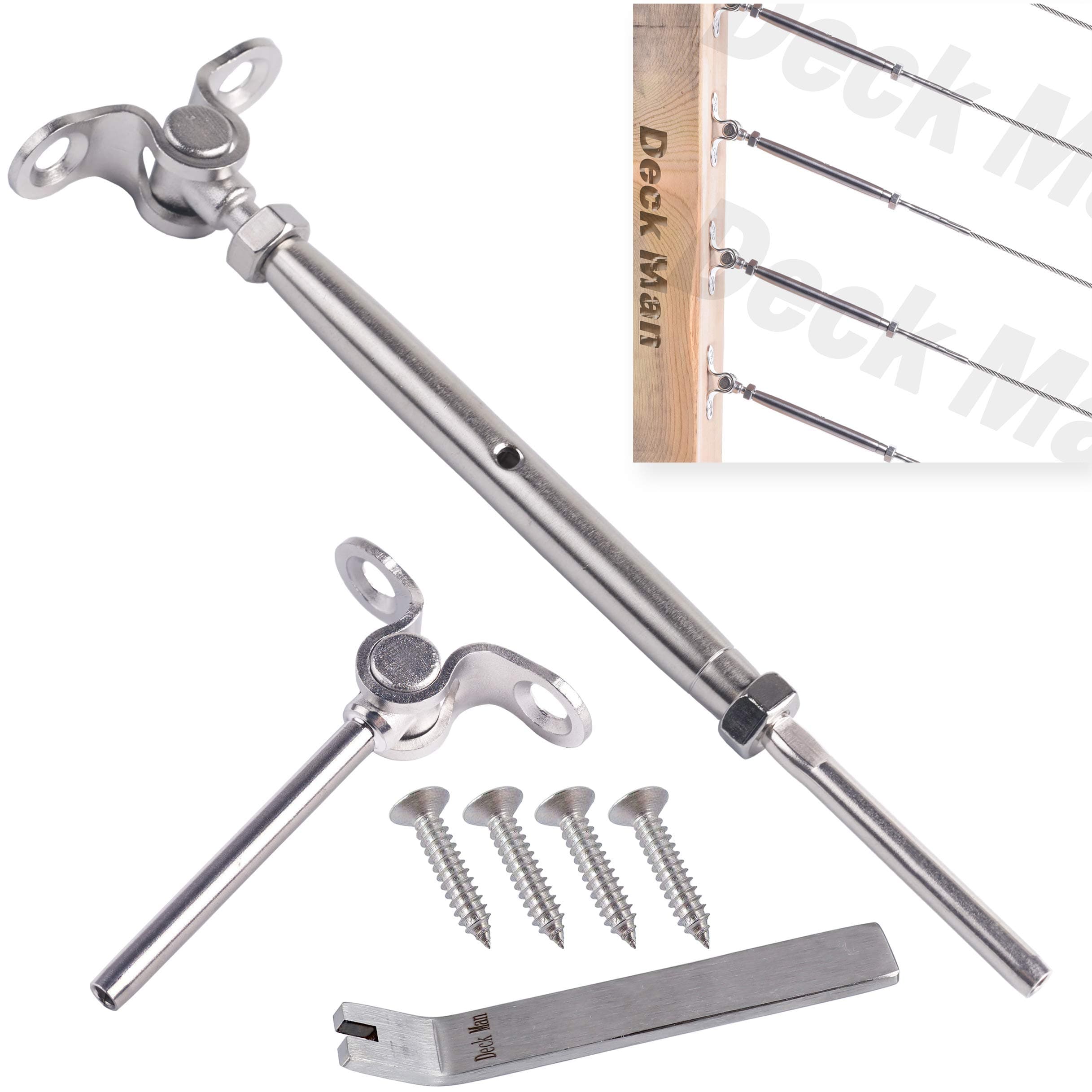 T316-Stainless Steel Adjustable Angle 1/8" Cable Railing Kit/Hardware for Wood Post，Marine Grade (6 Pack)
