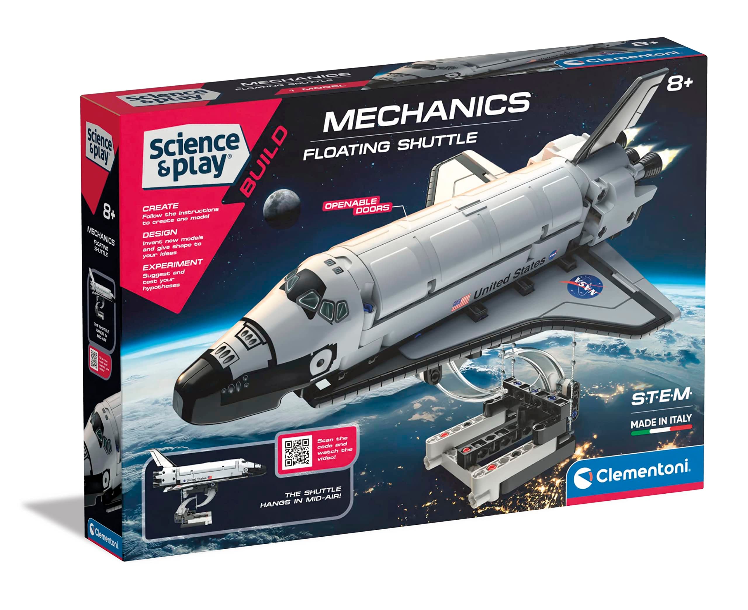 Clementoni- NASA Floating Shuttle Space Toy: Educational, Self Build Science Kit, With 220+ Interchangeable Components(8 Years +)