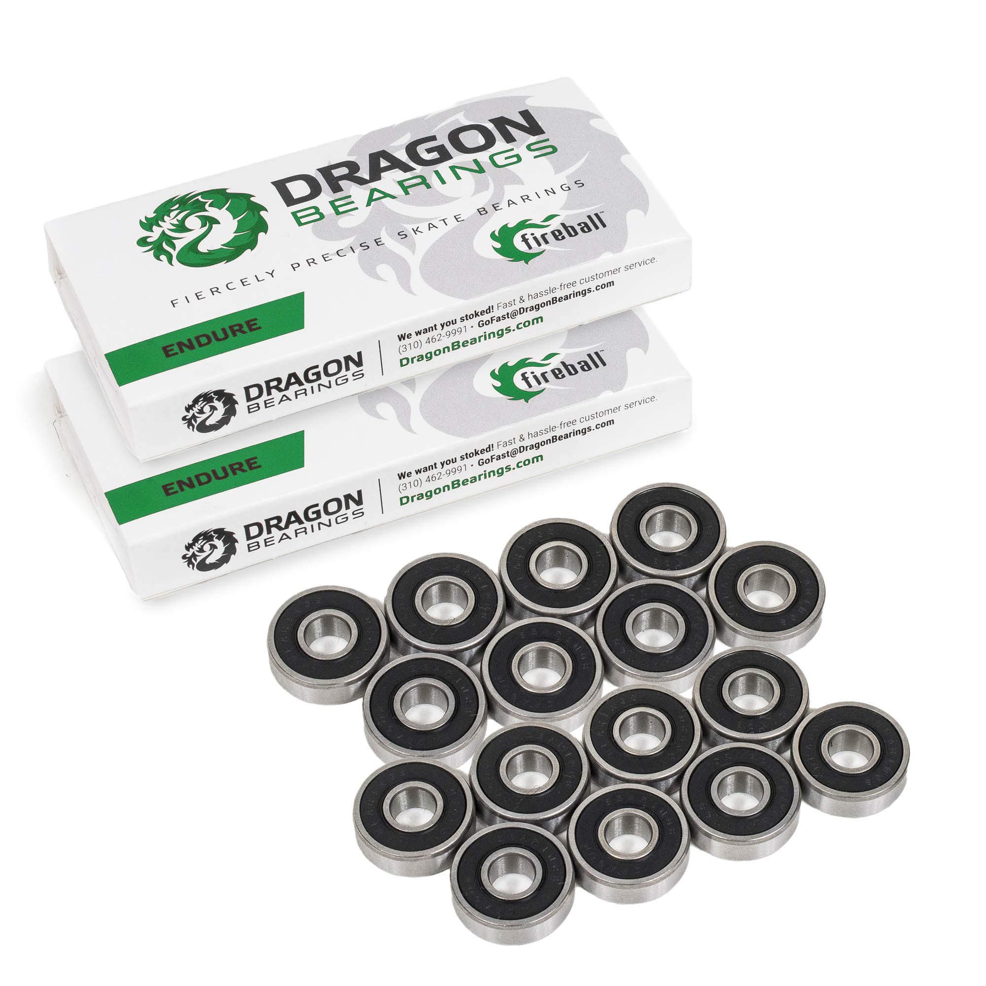 Fireball Dragon Roller Skate Bearings 16 Pack - High Performance Skate Rated Rollerblade Bearings - Dragon Roller Bearing Inline Skate Bearings, Guaranteed for Life (ONE Size, Endure)