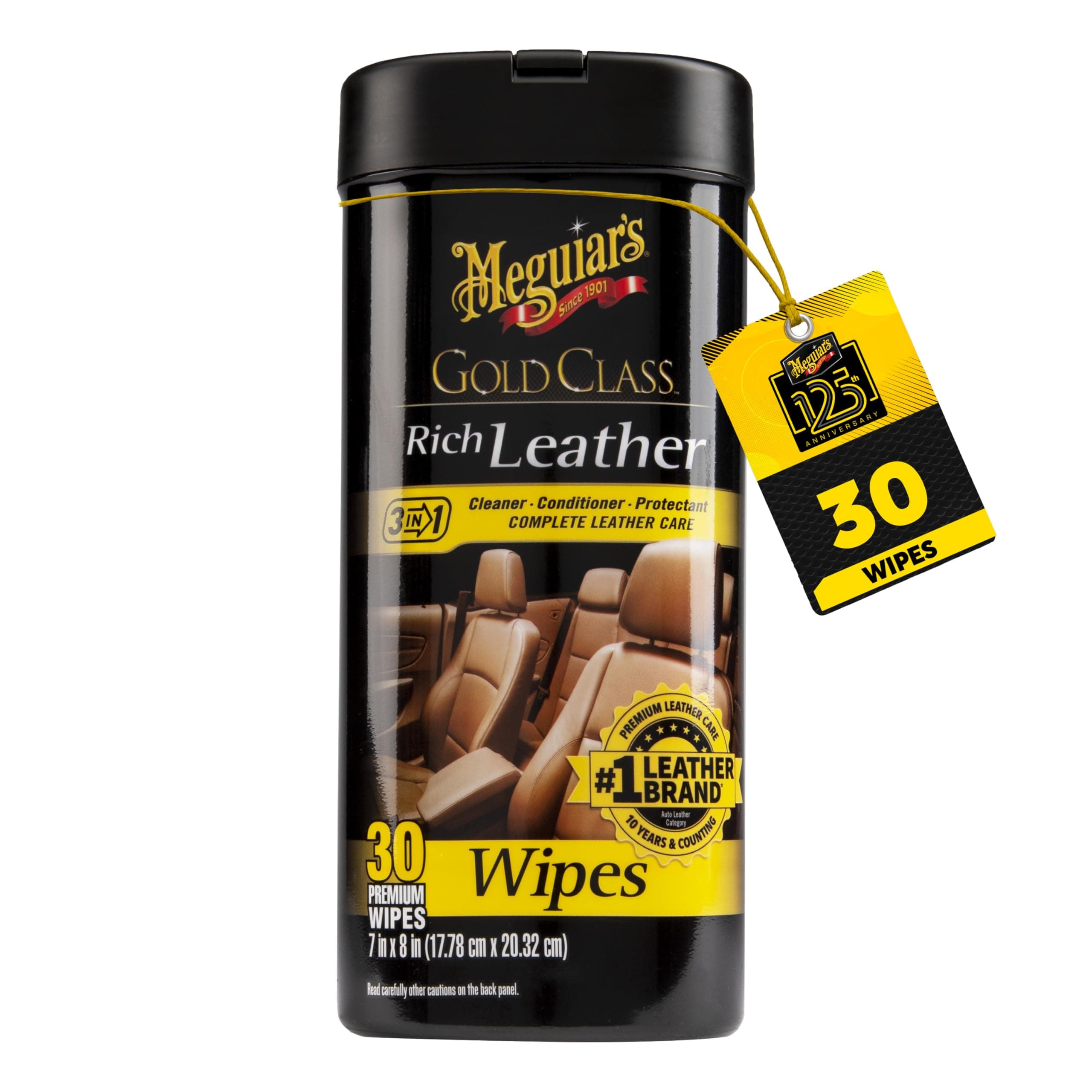 Meguiar’s Gold Class Rich Leather Wipes - Leather Car Cleaning Wipes that Offer Conditioning and UV Protection, Rich Moisturizers Help Prevent Leather From Drying Out and Cracking, 30 Wipes