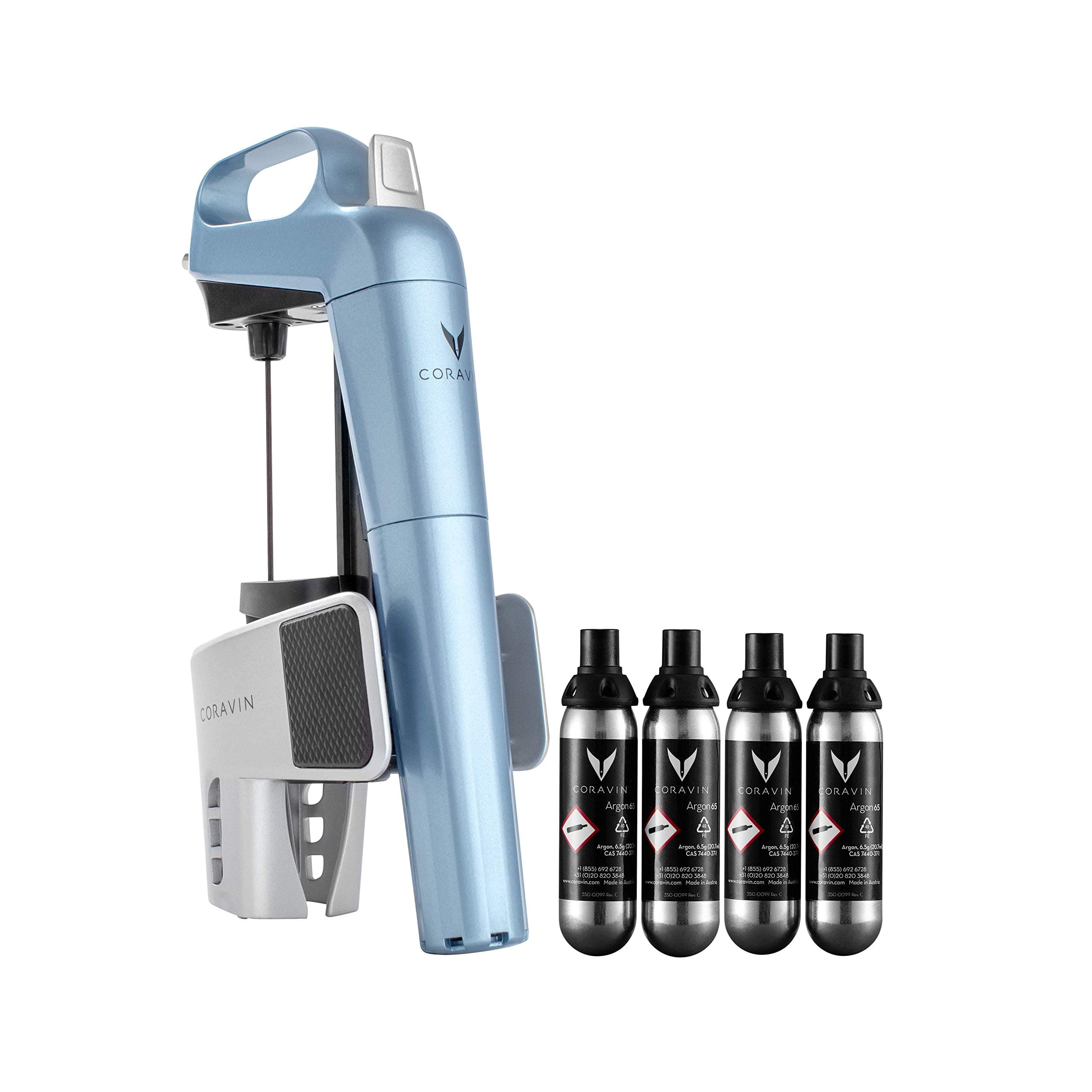 Limited Edition Preservation System and Wine Bottle Opener, Includes 4 Argon Capsules, Steel Blue