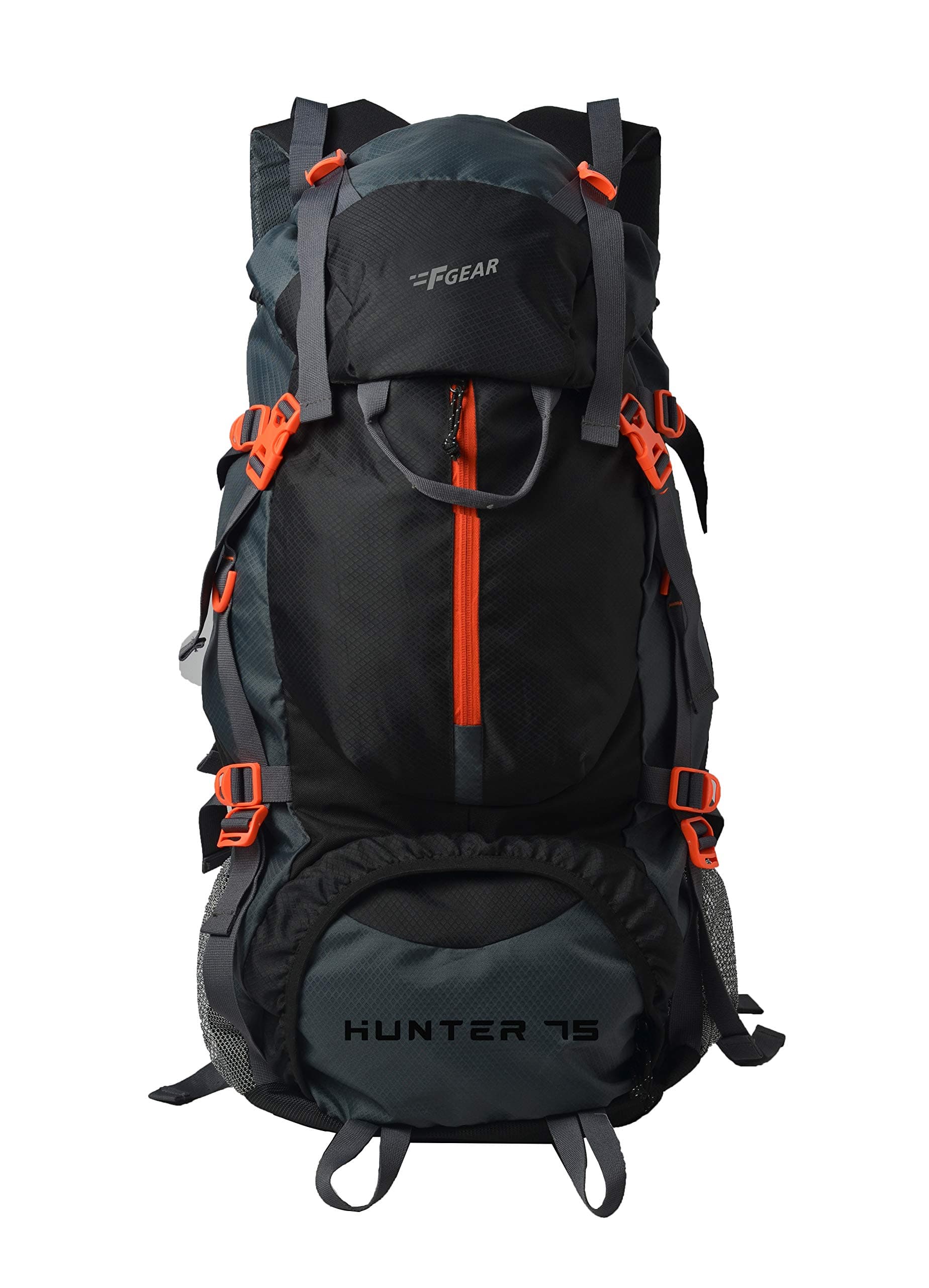 Hunter 75 Ltrs Black Rucksack (Black, Grey Diamond)