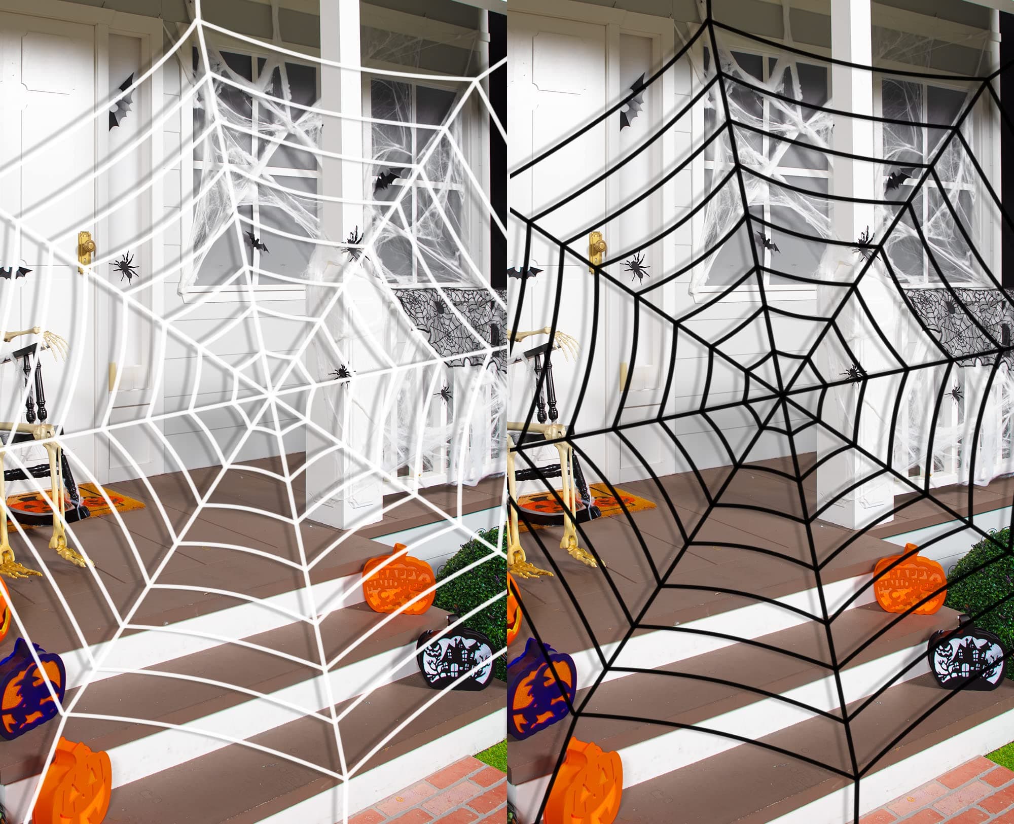 JOYINJOYIN Halloween 2 Pack 11ft Mega Spider Web for Halloween Outdoor Decoration - 1 Black and 1 White