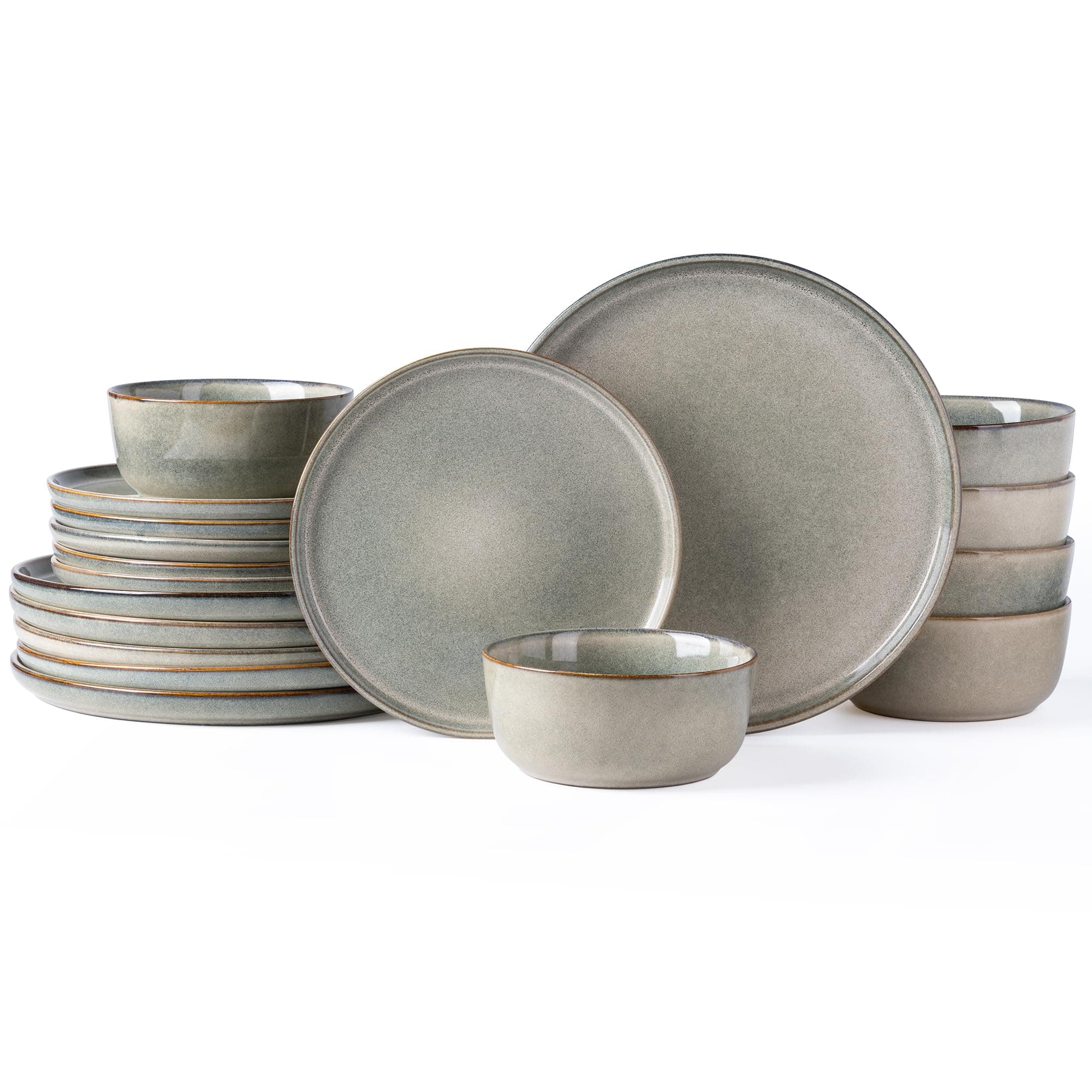 AmorArc Ceramic Dinnerware Sets,Round Reactive Glaze Stoneware Plates and Bowls Set,Highly Scratch Resistant | Dishwasher & Microwave Safe Dishes,Service for 6 (18pc)